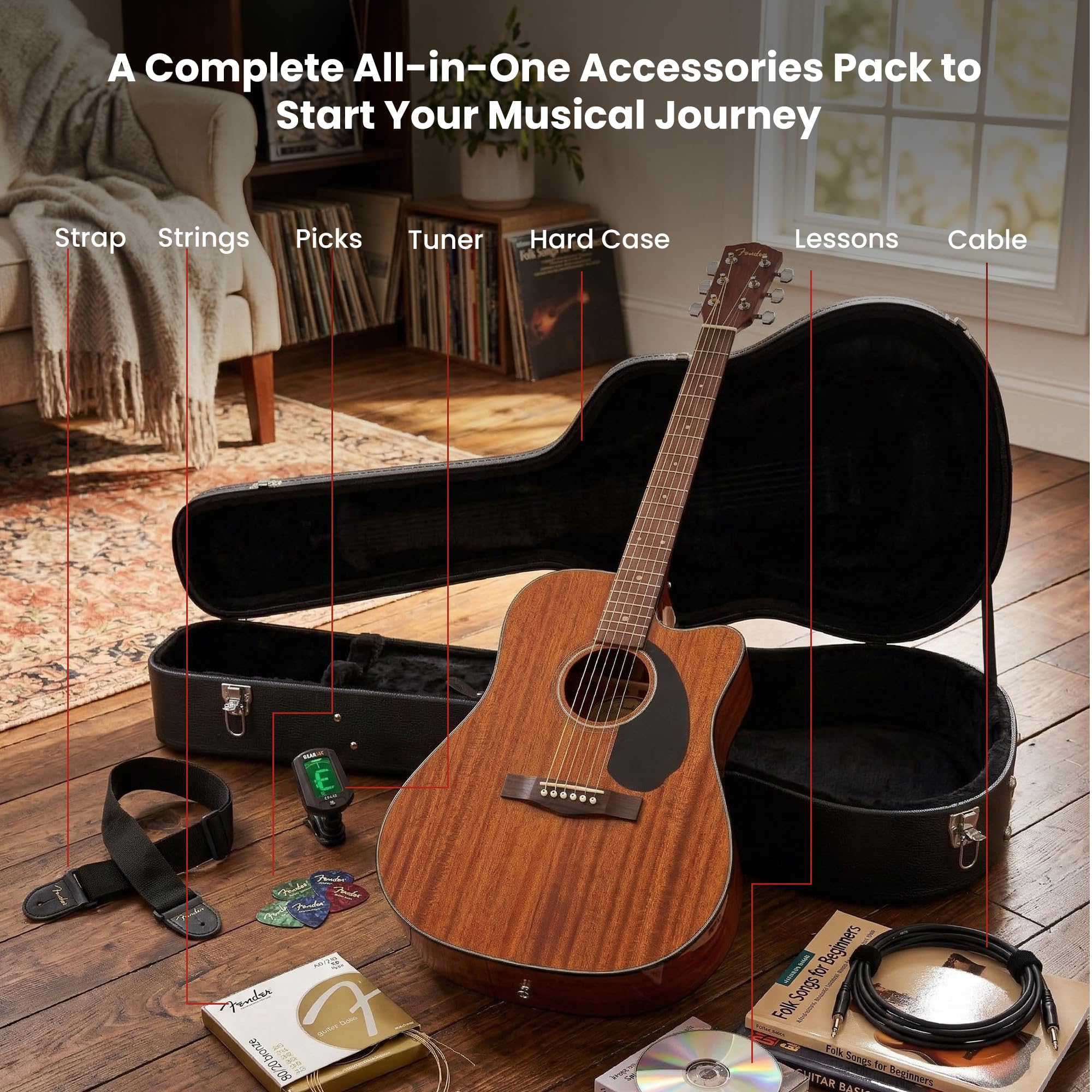 Amazon | Fender CD-60SCE Solid Top Dreadnought Acoustic-Electric