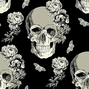 Black Gothic Skull Wallpaper Peel and Stick Vintage Dark Floral Butterfly Wallpaper Sugar Skull Flower Contact Paper Home Decorative 12