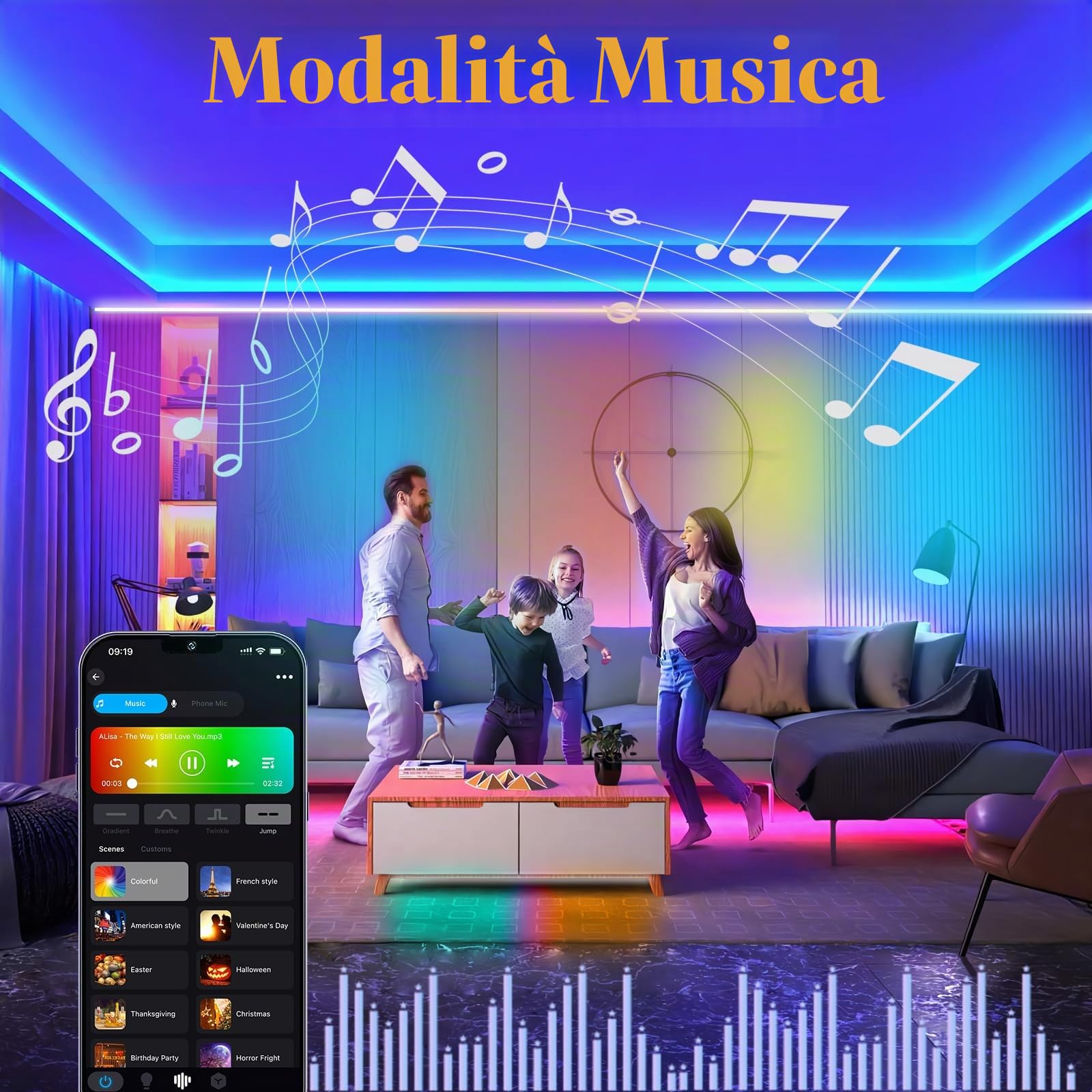 RGB+IC - Nastro LED COB 10 m, striscia led strip con controller WIFI 576 LEDs/M 24 V, dimmerabile, multicolore