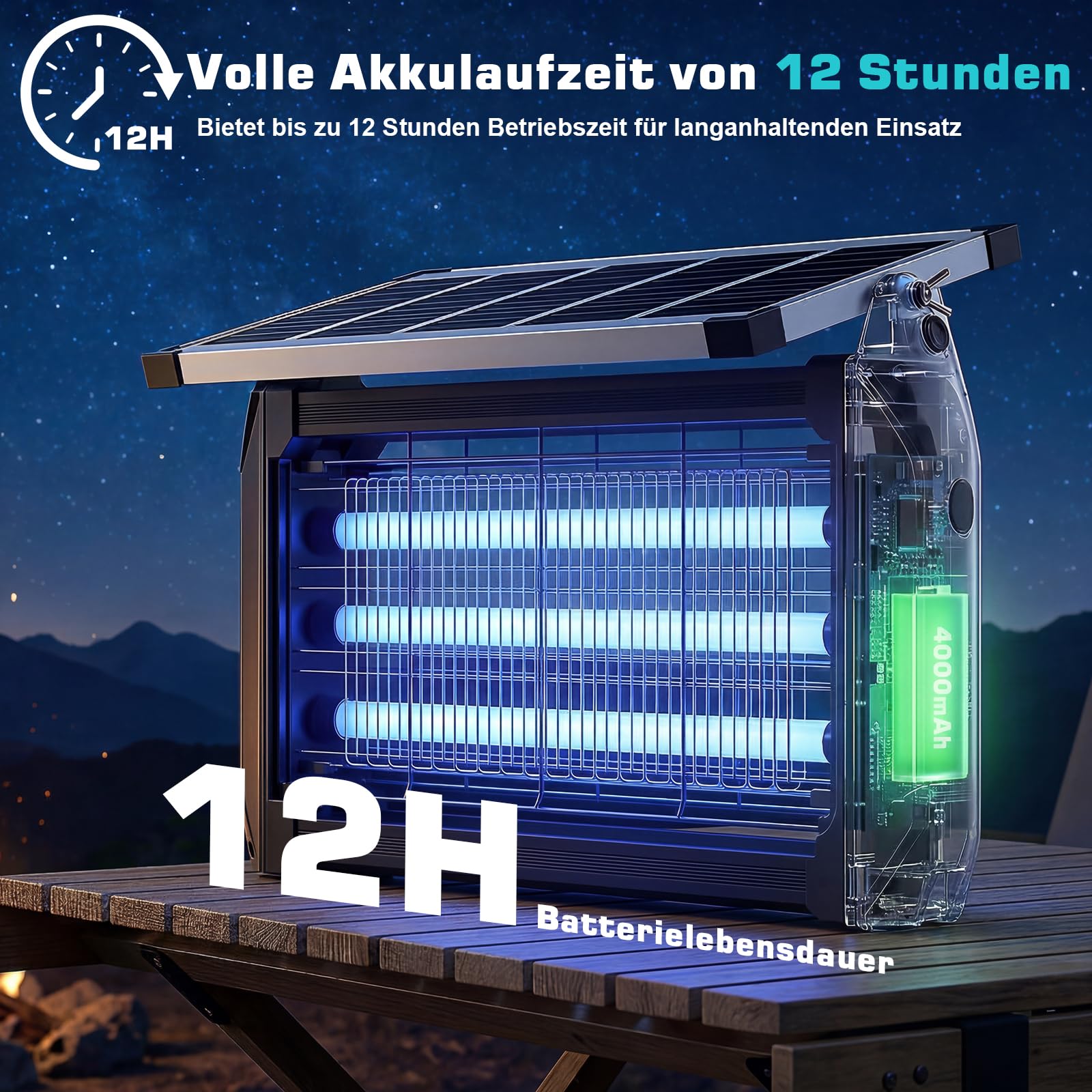 Insektenvernichter Solar für Außen, Insektenvernichter Elektrisch mit 4000mAh Akku, IPX5 Wasserdicht Moskitoschutz Mückenfalle, Kabellose Mückenlampe mit Erdspieß für Garten, Terrasse, Camping