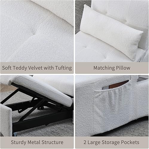 Miniatura 5 de KIVENJAJA Sofá cama convertible 3 en 1 silla plegable multifuncional 3 en 1 sillón reclinable con respaldo ajustable con almohada para sala de estar