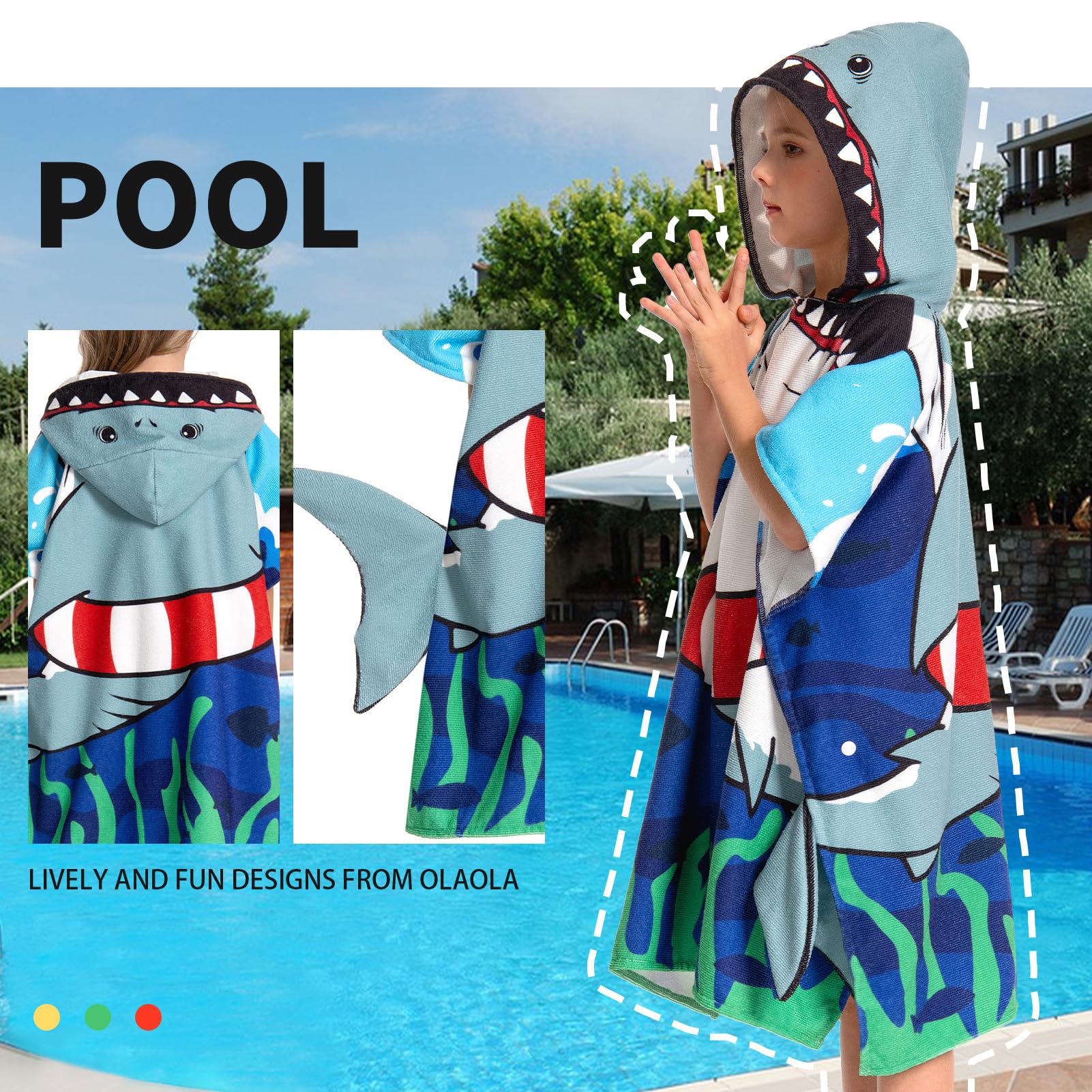 OLAOLA Kids Poncho Towel Hooded Beach Changing Robe Children Absorbent Bath Towels Swimming Wrap for Boys Girls 3-12 Years - Image 4