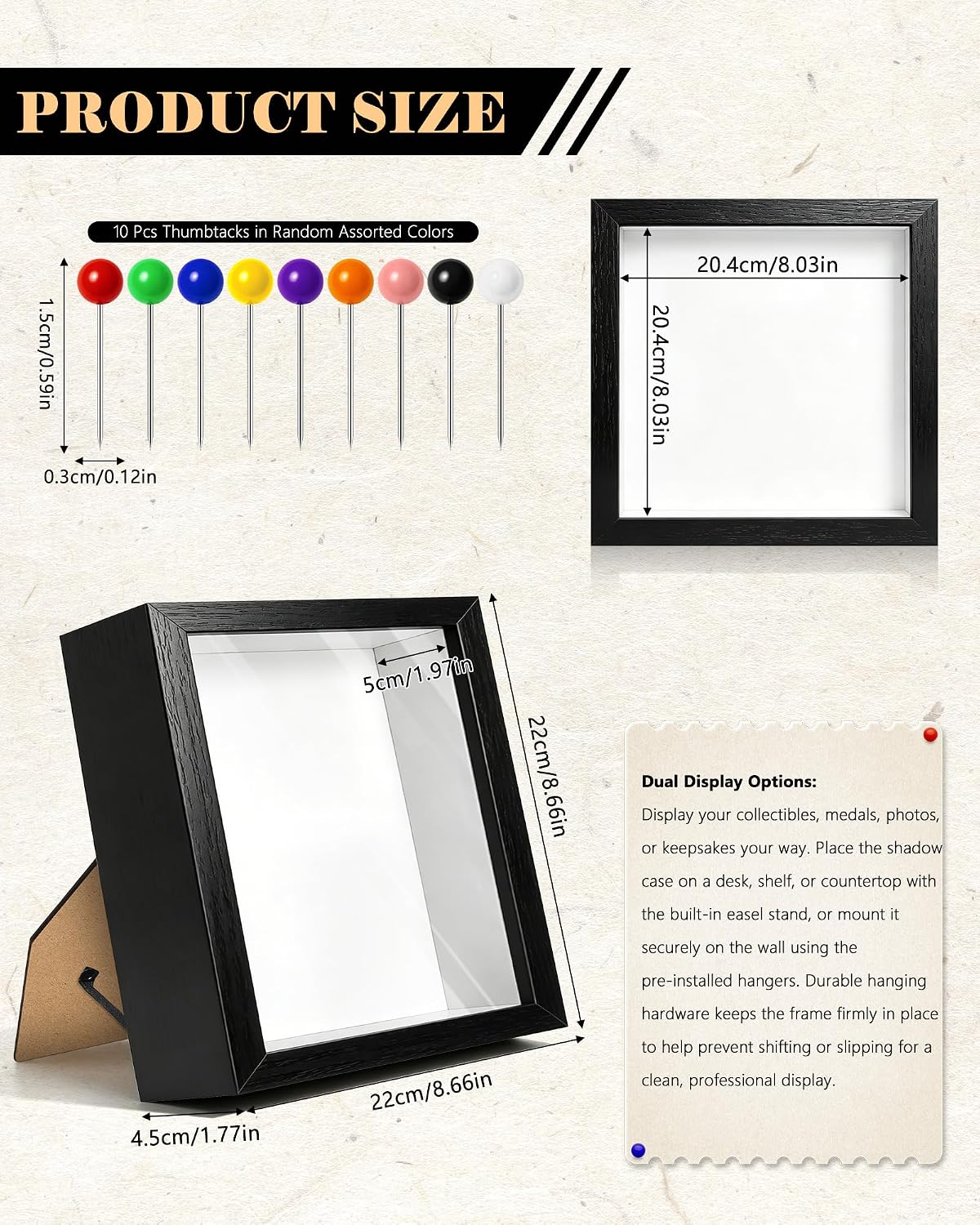 8x8 Shadow Box Frame, Memory Display Case for Keepsakes, Black