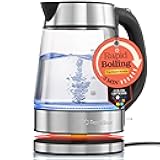 Speed-Boil Electric Kettle For Coffee & Tea - 1.7L Water Boiler 1500W, Borosilicate Glass, Easy Clean Wide Opening, Auto Shut-Off, Cool Touch Handle, LED Light. 360° Rotation, Boil Dry Protection