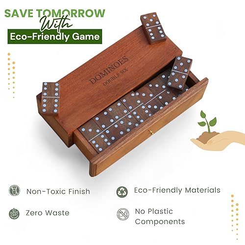 Miniatura 2 de T one handmade dominos set for adultskids with wooden box (28 tiles)  double six dominos for kids  family party game  gift for