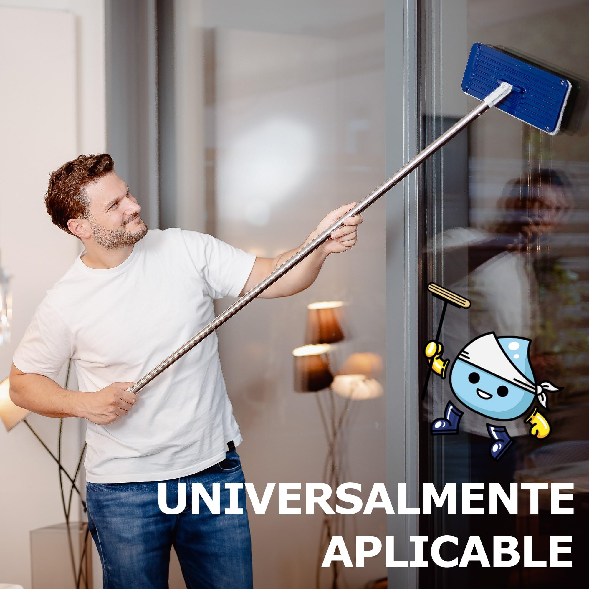 Formosa 2 - Kit de mopa y Cubo - Cabezal Plano de 360 °, cubeta para la mopa Compacto con escurridor, Mango Extra Largo de Acero Inoxidable de 155 cm - para Superficies Lisas
