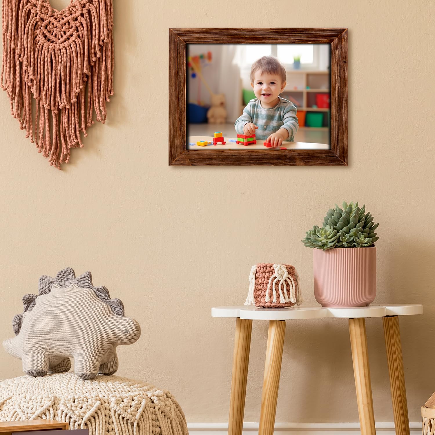 Wood Picture Frame 11 x 14 Brown Retro Photo Frames with Real Glass Solid Wooden Photo Frame Standing for Tabletop Hanging Wall Farmhouse Home Desk Office Decor Handmade Family Picture Frame Gift