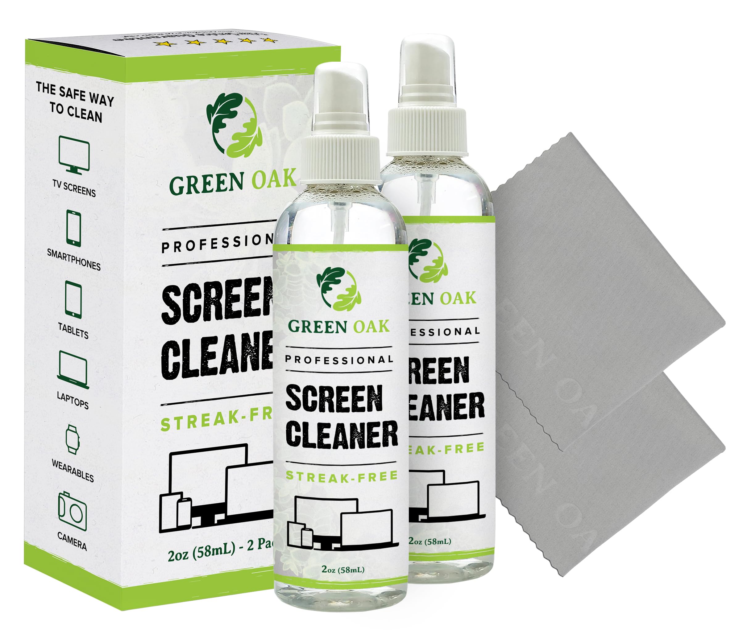 Screen Cleaner – Green Oak Screen Cleaner Spray for LCD, LED, TVs, Laptops, Tablets, Monitors, Phones, and Other Electronic Screens - Gently Cleans Fingerprints, Dust, Oil (2oz Travel)