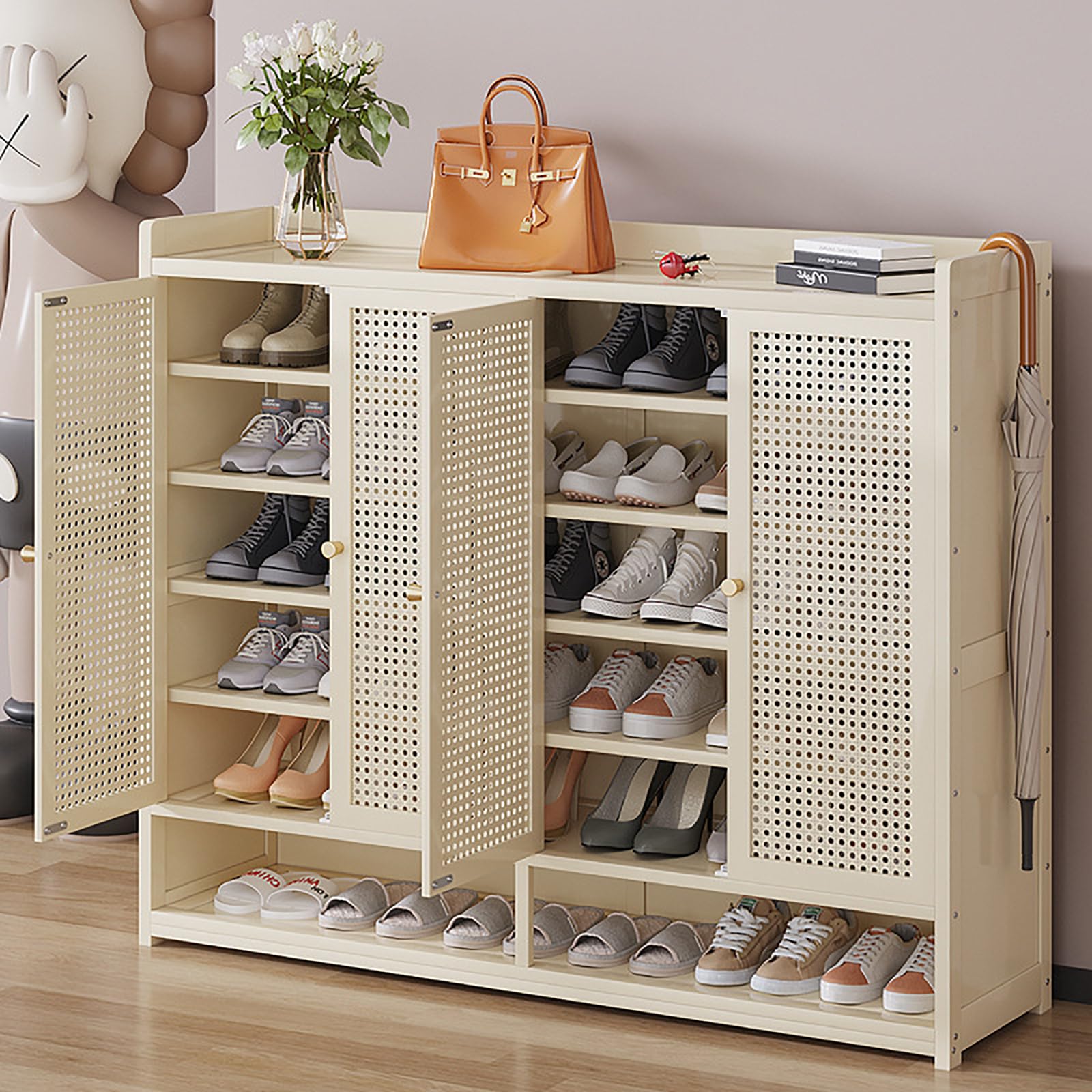 Armario Zapatero para 15-40 Pares, Mueble de Bambú, Ahorro de Espacio, Mueble Zapatero Estrecho,nizador de Zapatos para Entrada, Zapatero Oculto,Zapatero con Puertas para Salón y Recibidor