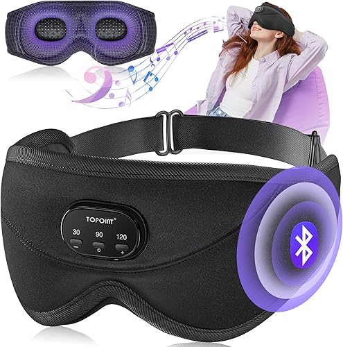 TOPOINT Máscara de dormir con Bluetooth inalámbrico 5.2, máscara de ojos 3D, audífonos de ruido blanco para máscara de dormir, bloqueo de luz,
