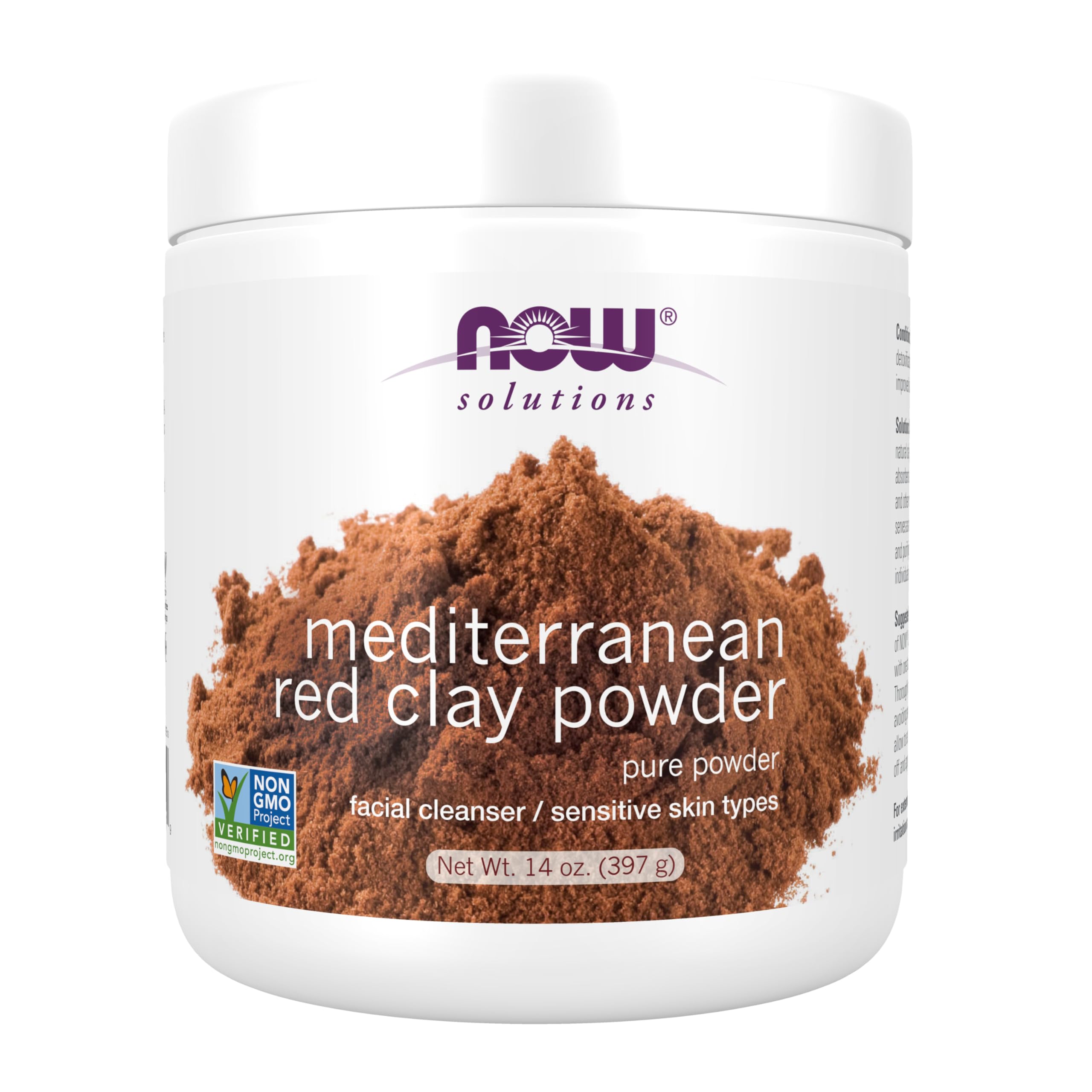 NOW Foods Solutions, Mediterranean Red Clay Powder, Pure Powder for Sensitive Skin Facial Mask, 14-Ounce