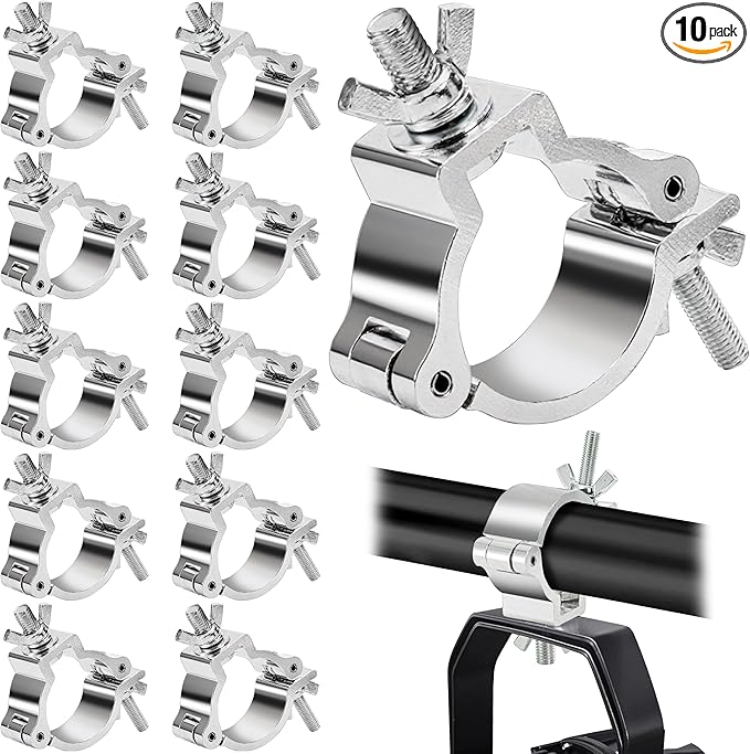 10 Pack Truss Lighting Clamps, 2 Inch Aluminum Alloy DJ Light Clamp, 220 lb Truss O-Clamp for Stage Lighting Par Lights Spotlight Moving Head Light, Silver, Fit for 48-51mm OD Tube/Pipe