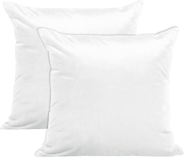 Encasa Christmas New Year VELVET Cushion Covers 2pc Set (60 x 60 cm) - White Solid Plain Dyed, Soft & Smooth, Washable, Square Decorative Large Throw Pillow Case for Couch, Sofa, Chair, Bed