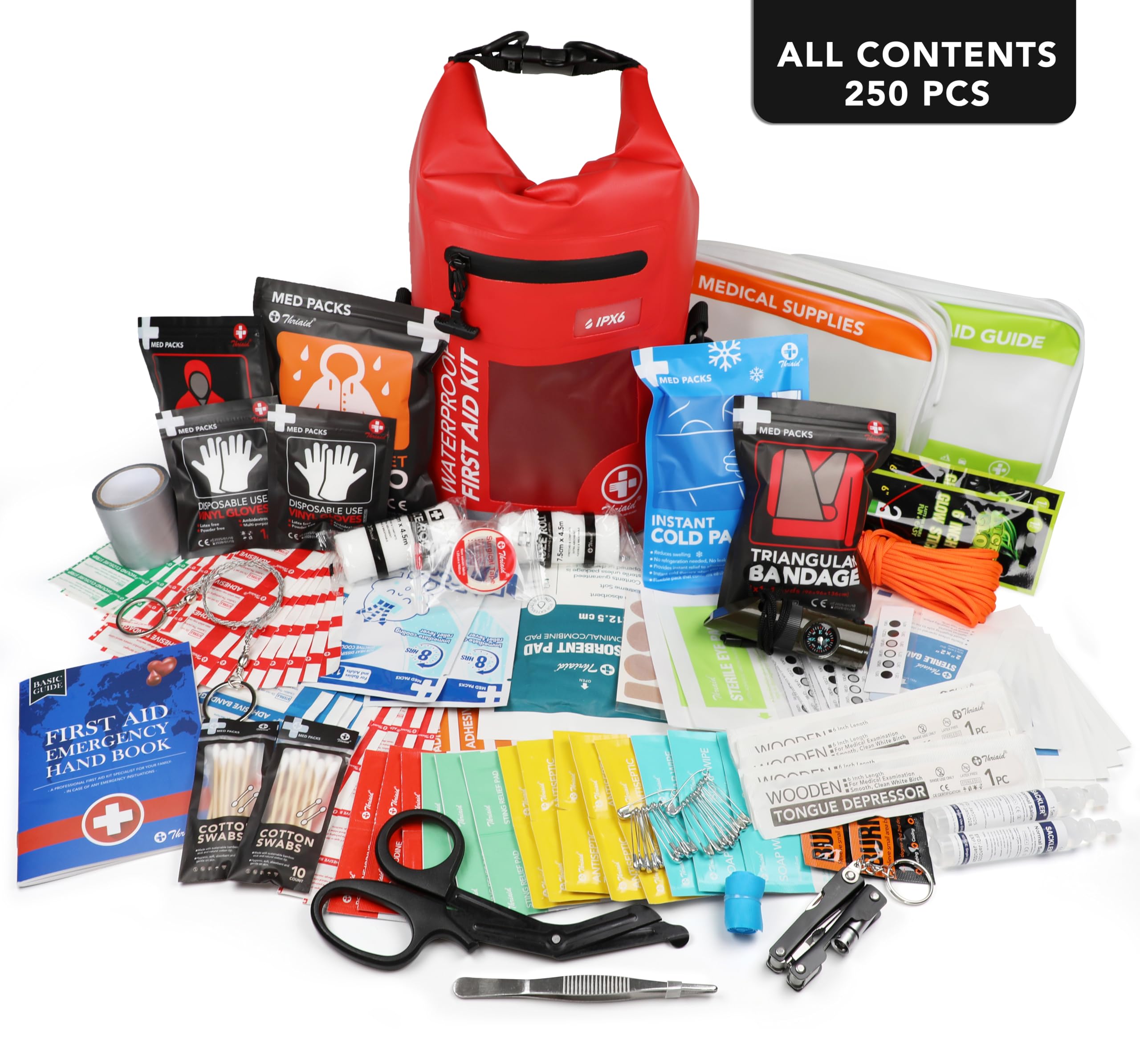 250 PCS IPX6-Waterproof First Aid Kit, Roll Top Reflective Boat Safety Bag — Amazon image 5