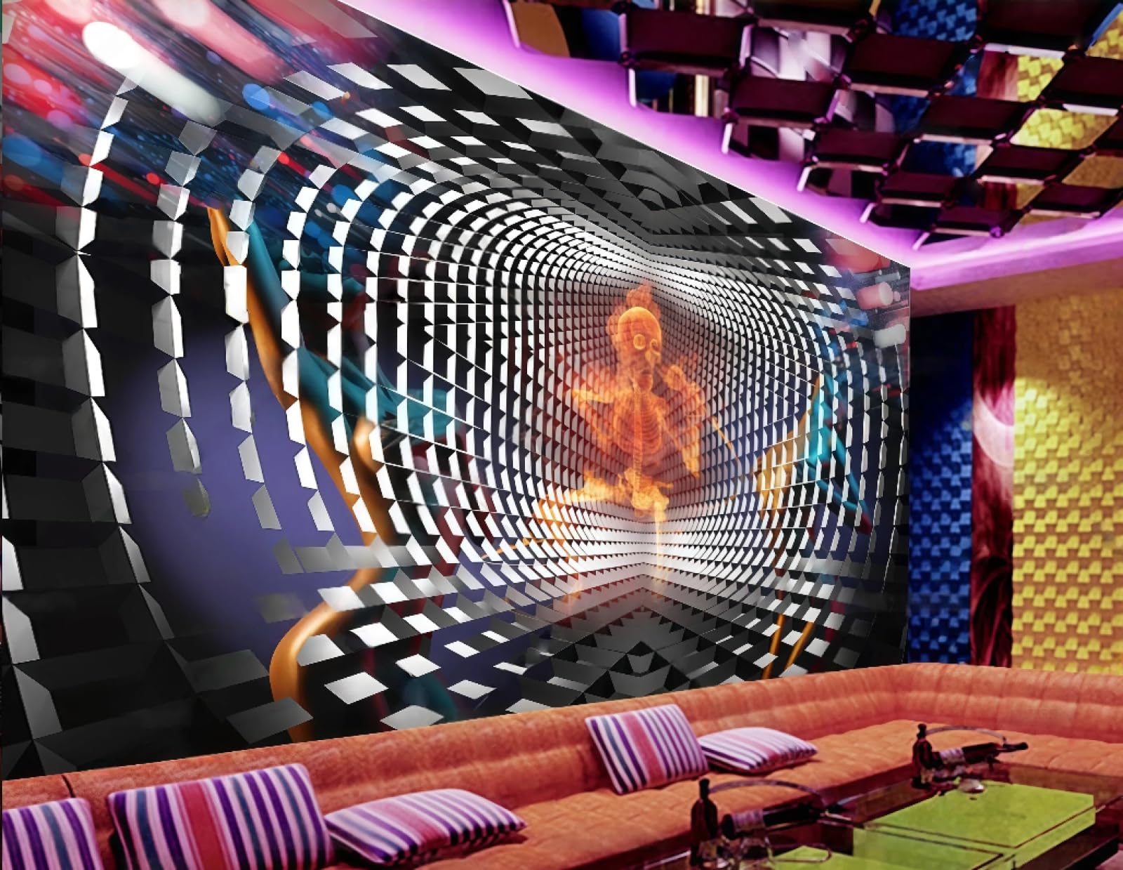 rskjdghshd Wallpaper 3D Space Flame Cool Music Theme Nightclub Bar Western Restaurant Background Wall Mural Afternoon Tea Coffee Shop Wallpaper,3D,300x210cm