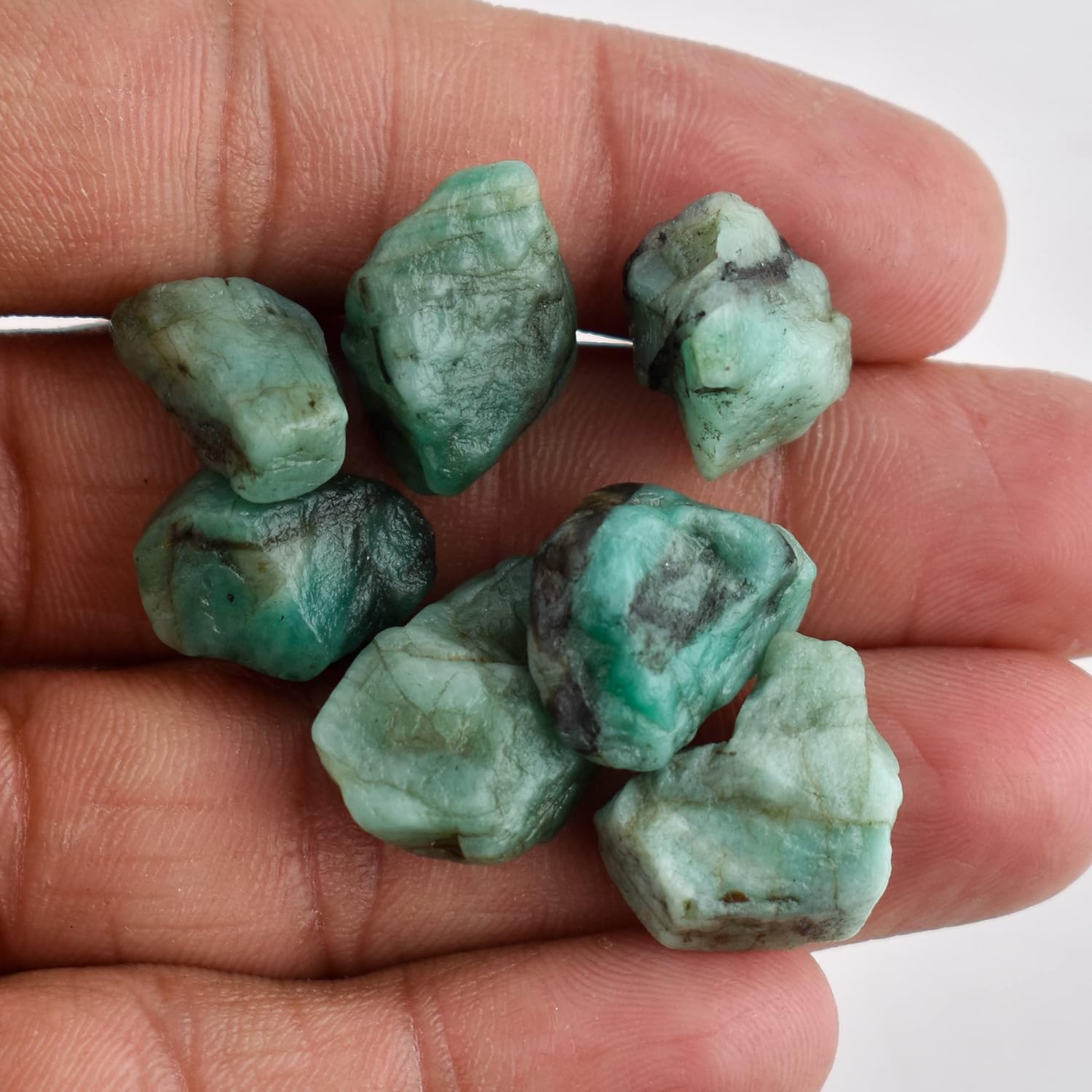 InfinityGemsArt 7pcs, Natural Raw Emerald Green Stone DIY Jewelry Making Crystals and Gemstones Wire Wrapping Chakra Healing Crystals DIY Gifts May Birthstones, Loose Emerald Supply, Green Gemstone - Image 2