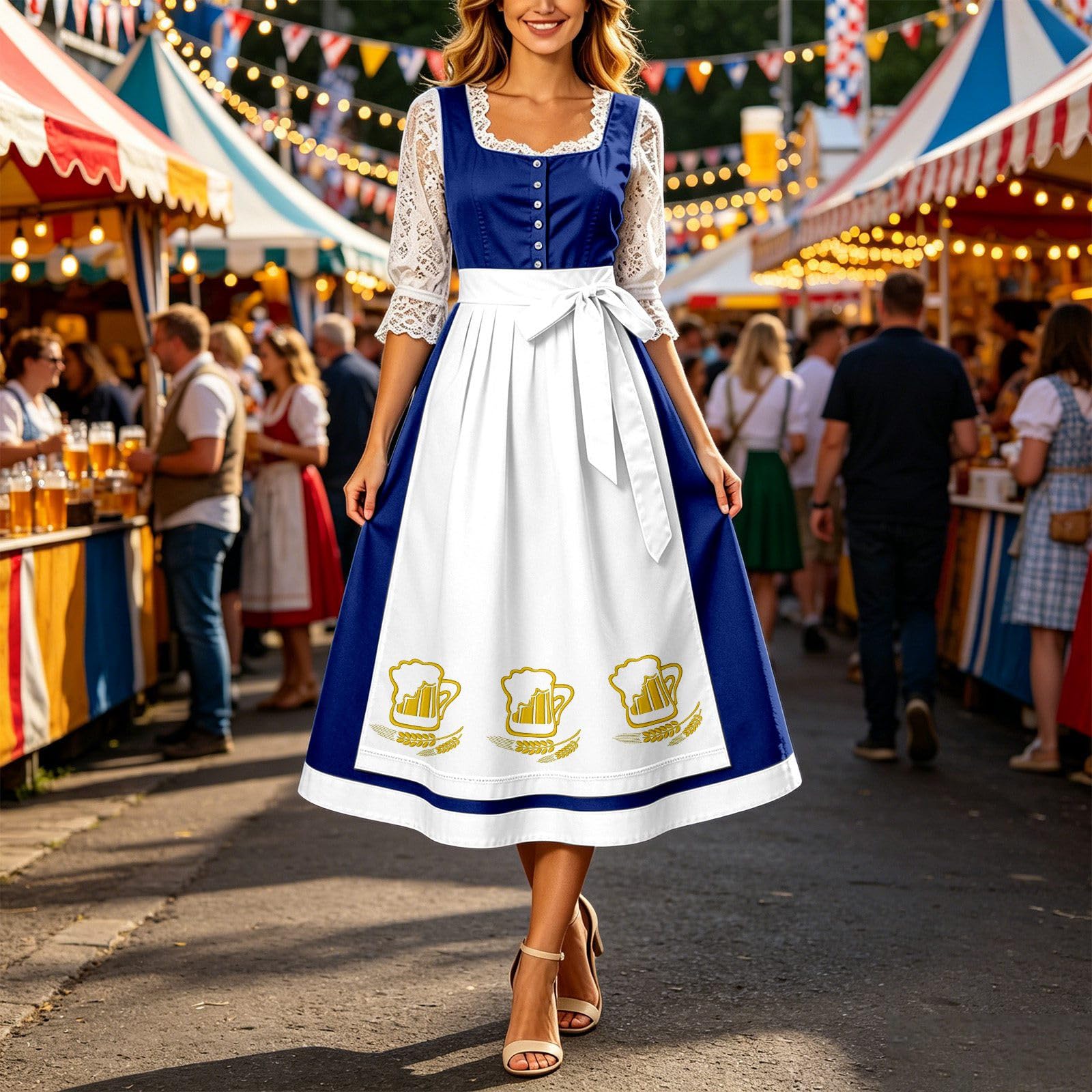 Robe longue bavaroise style corset à lacets et nœud papillon pour l'Oktoberfest