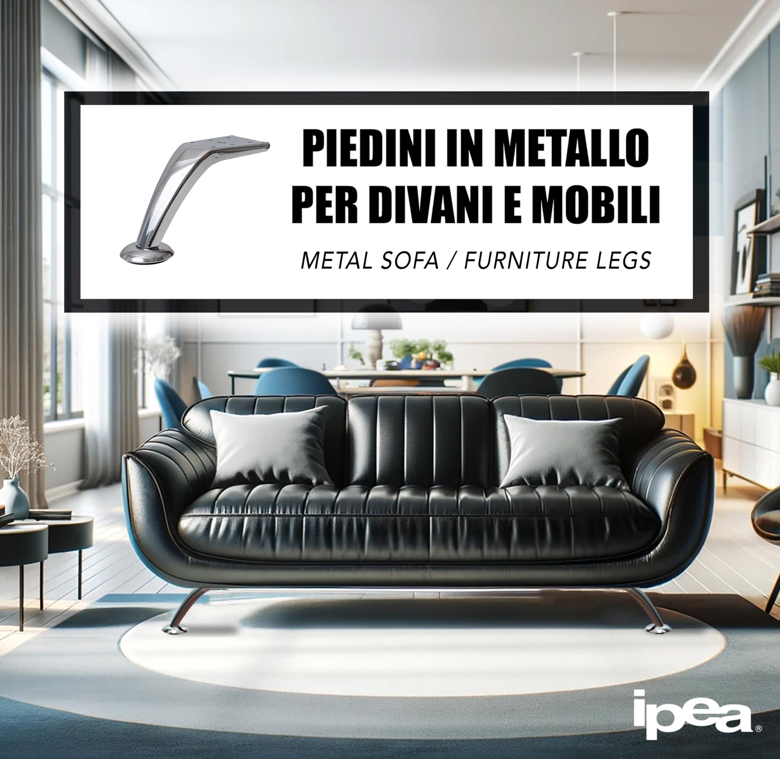 IPEA 4 Patas para Sofás y Muebles Modelo Cobalto – Altura 120 mm - Juego de 4 Patas de Hierro para Sillones, Armarios, Hogar – Diseño Moderno y Elegante – Color Cromado (Paquete de 2)