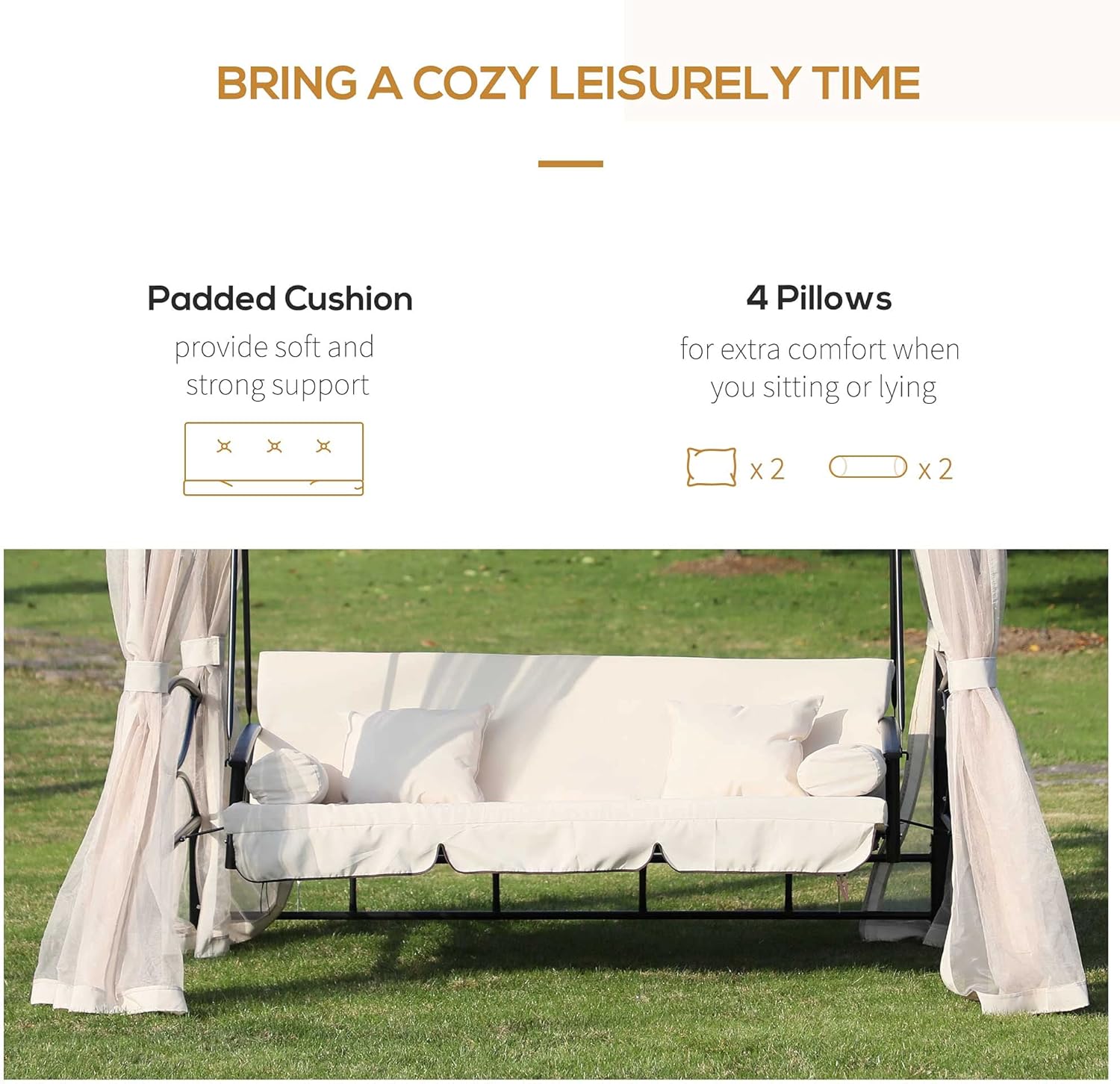 Buy Outsunny 3 Seater Swing Chair 3in1 Convertible Garden Swing Seat