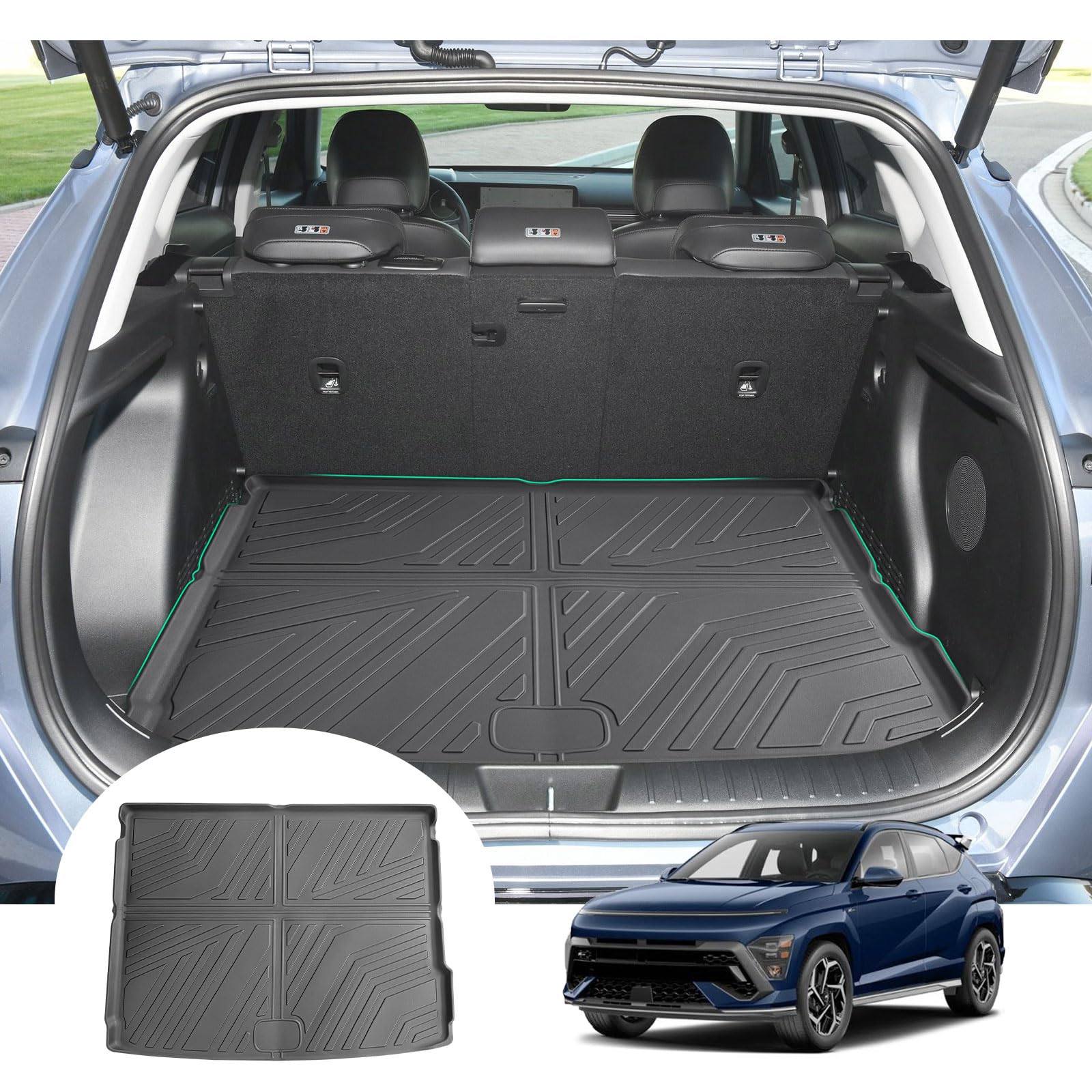 GAFAT Compatible con Hyundai Kona SX2 Hybrid/EV Electrico 2024 2025 2026 Alfombrilla de Maletero, Fácil Plegar, Alfombras TPE Todo Clima, Original 3D Escaneo Borde Alto, Kona 2025 Accesorios