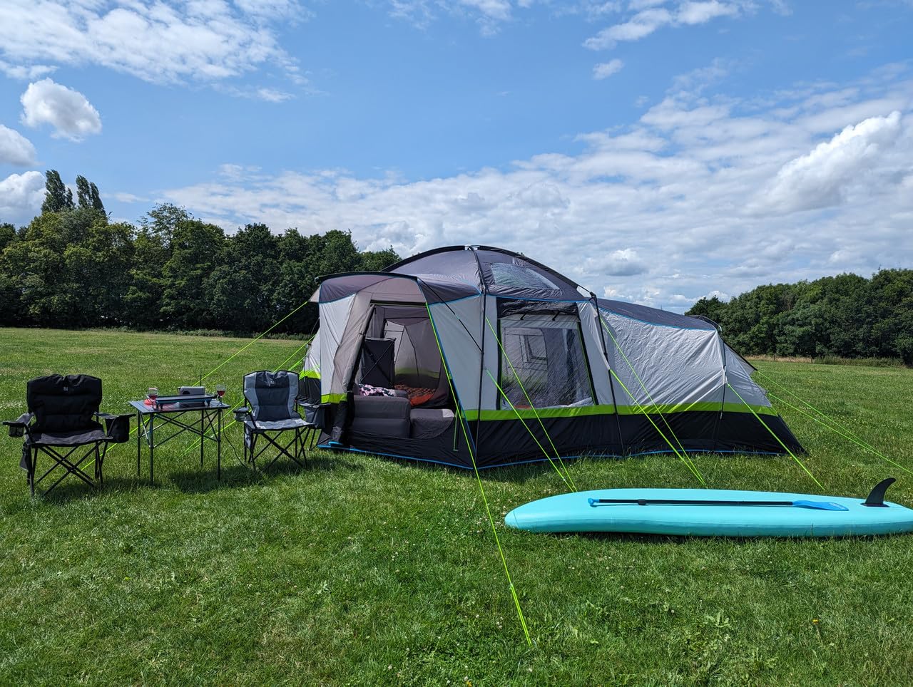 Zelt mit 6 Stangen, 5000 mm Wassersäule, Dachfenster, vollständig versiegelte Nähte, vollständig wasserdichtes Material, ideal für Familiencamping