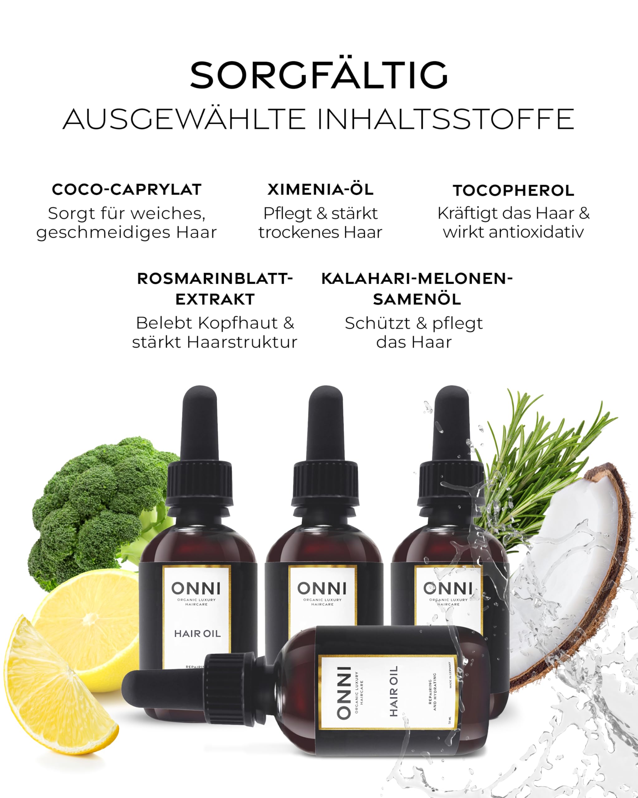 ONNI – Hair Oil Haaröl 50ml intensive Pflege für trockene Längen und Spitzen – Mit Ximenia-, Melonen- & Brokkolisamenöl – Für Struktur, Glanz, Anti-Frizz & Locken – vegan, silikon-, & parabenfrei