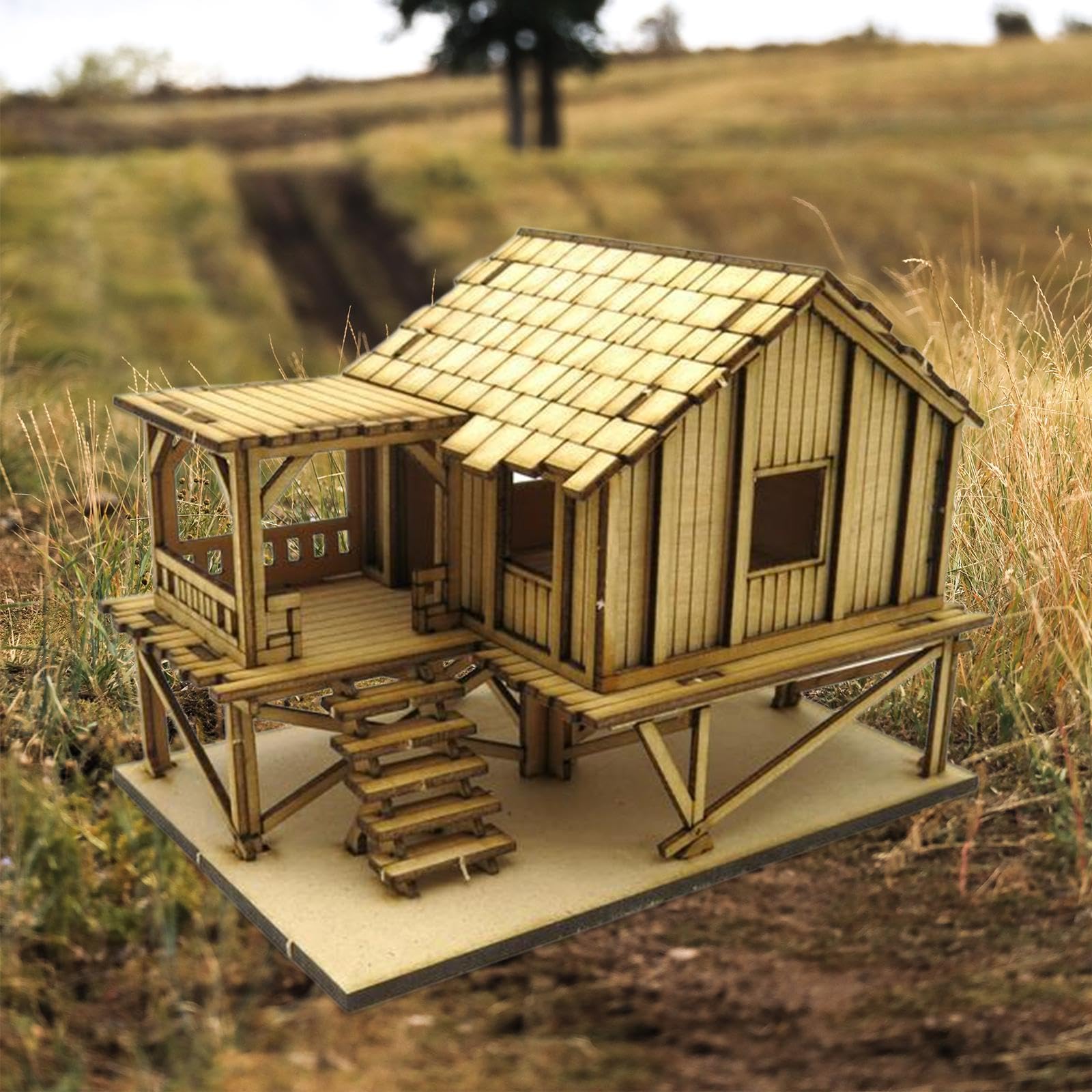 Oshhni Maison en Bois, Cabane en Bois 1/72, Scène Architecturale, Assemblage DIY Modèle Jouet pour Table de Sable Diorama Micro Paysage Décoration, Style un
