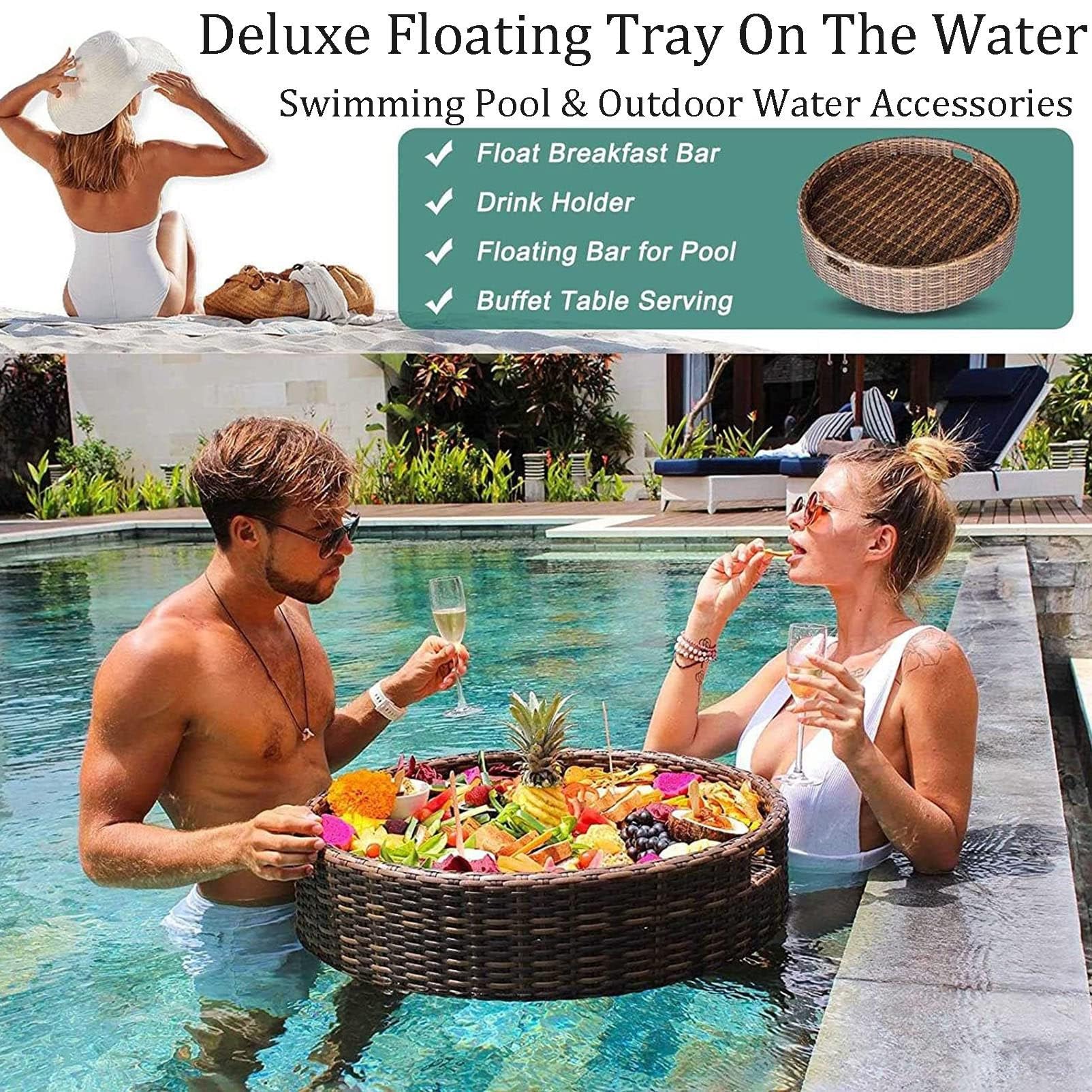 Lussuoso vassoio galleggiante da piscina, vassoio ovale per cibo e bevande, ideale per adulti in piscina, spa, feste in spiaggia e bar di sabbia, perfetto per intrattenere e rilassarsi