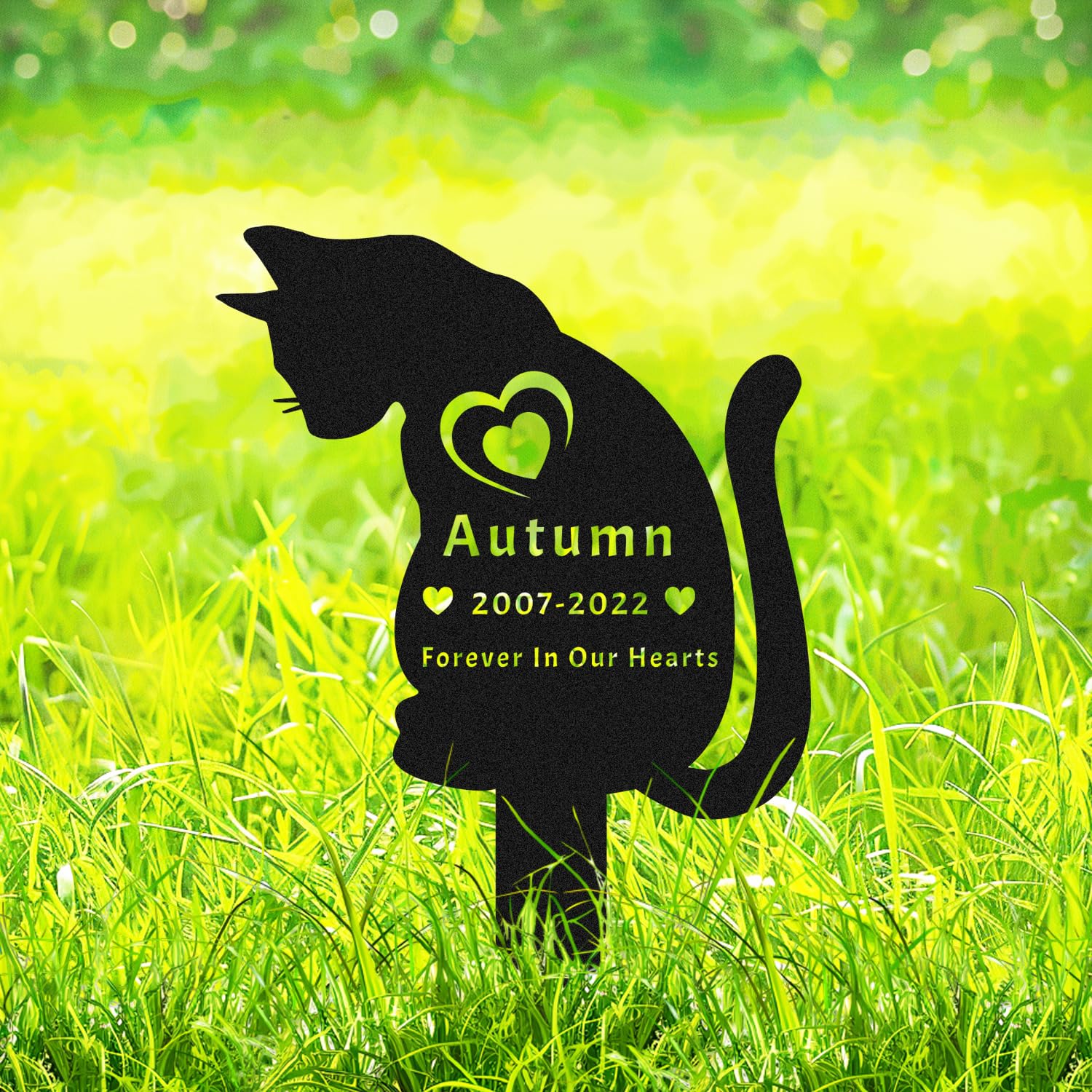 AdtHYUxq Custom Cat Memorial Marker for Outdoors Cat Grave Decorations, Personalized Cat Memorial Stake Cat Grave Marker Garden Stake, Customized Cat Metal Memorial Grave Plaque with Hearts โ image 1