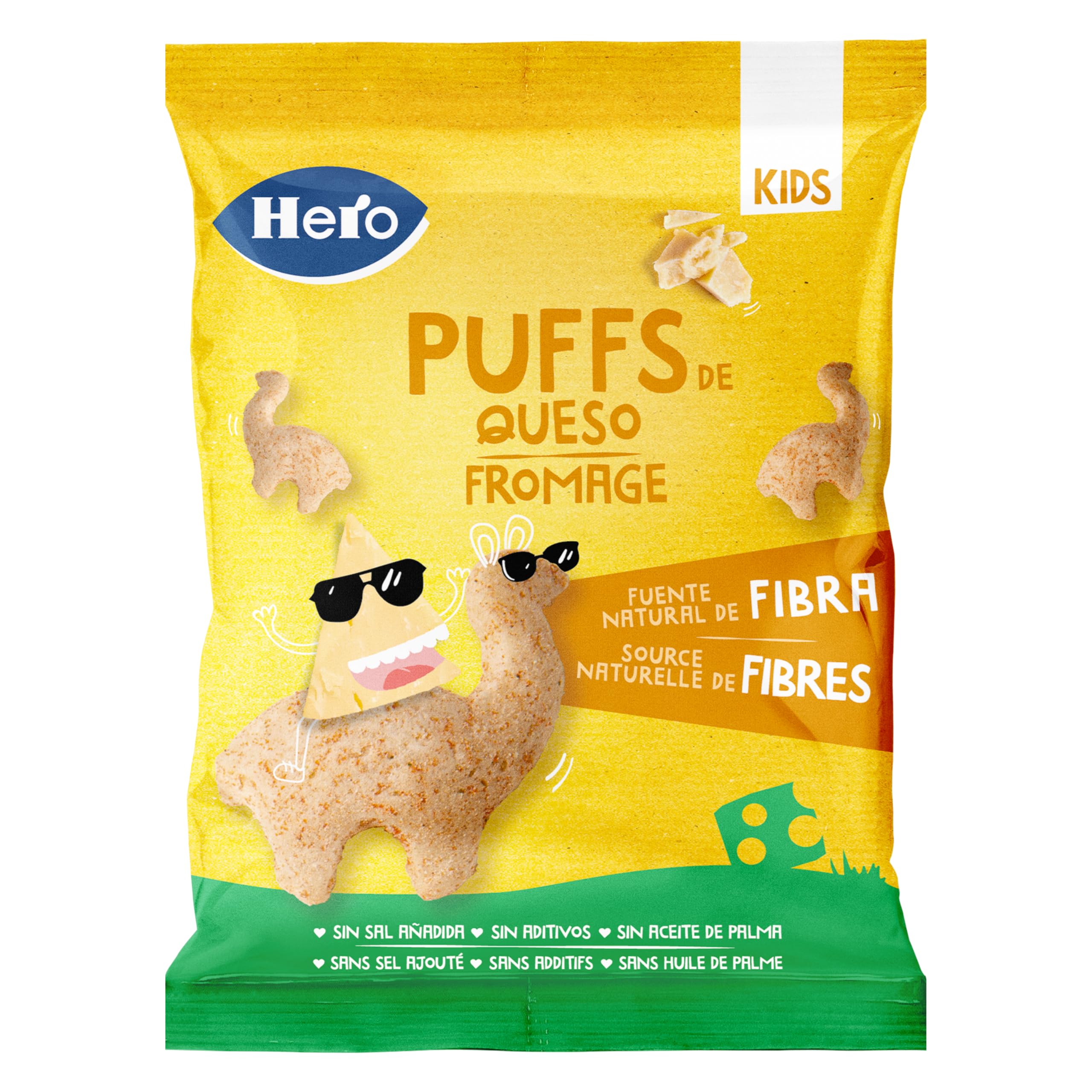 Hero Kids - Puff Snack de Fromage, Ingrédients 100% Naturel, Source Naturelles de Fibres, Sans sel ajoutés, Sans Huile de Palme, Sans Additifs, Snack pour enfants, Pack de 12 x 12g