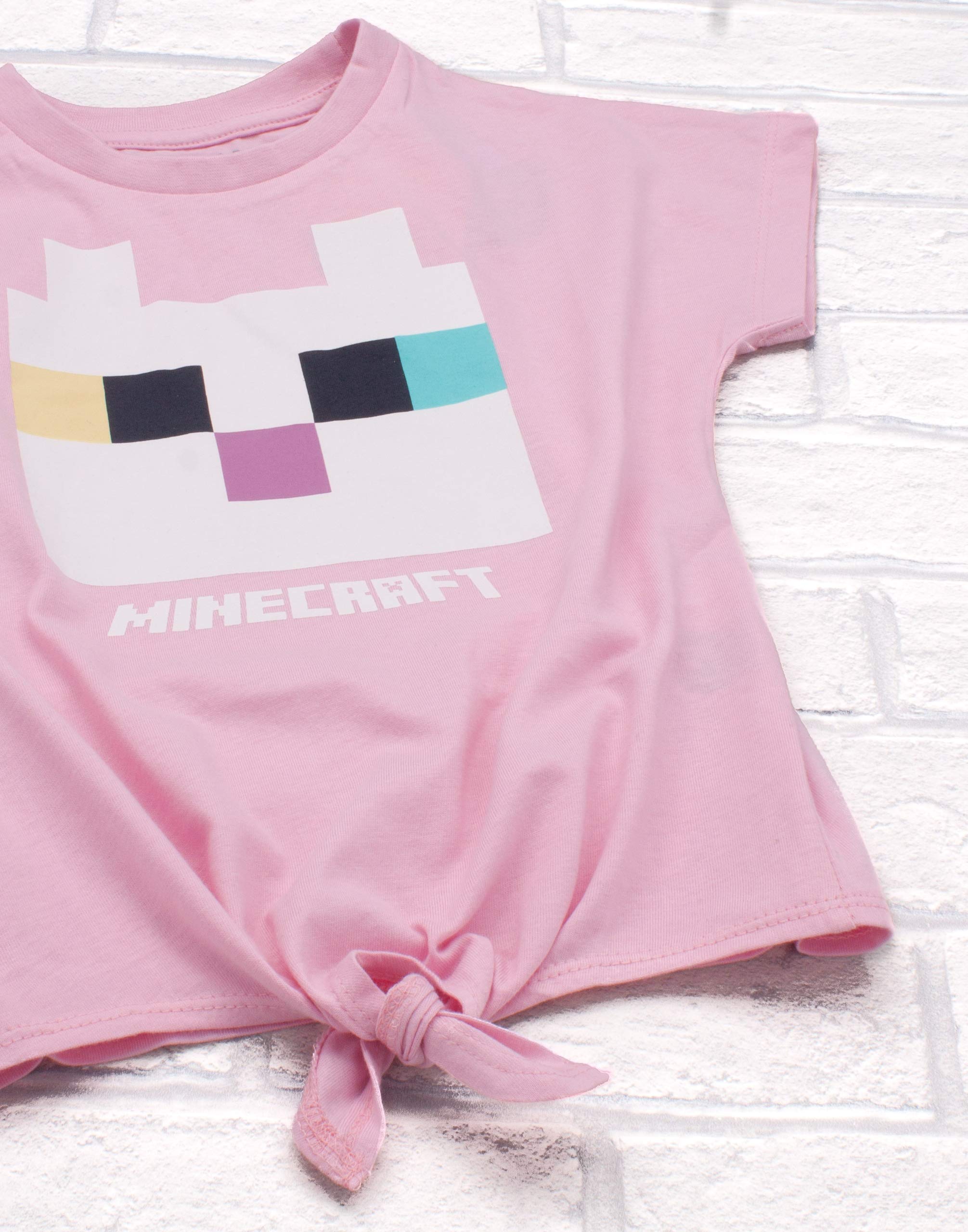 Minecraft Koszulka dla dziewczynek | Kids Kitty Front Character Tie Pink Gamer Tee | Odzież dziecięca Gry Produkty Prezenty
