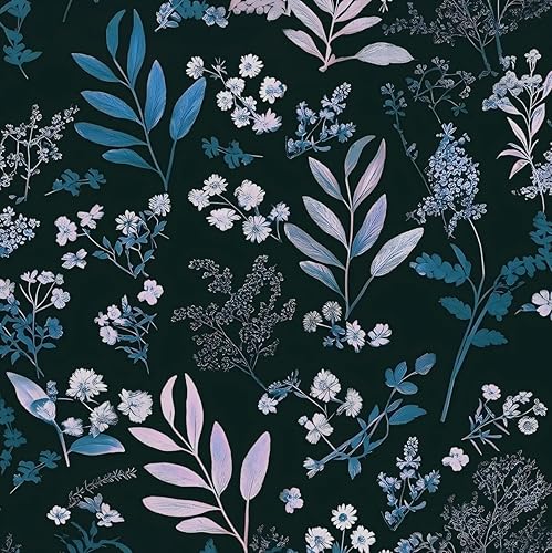 Miniatura 26 de Papel Tapiz de Hoja Azul/Dorada Despegar y Pegar Papel Tapiz Vintage Floral Oscuro Impermeable Autoadhesivo Removible Boho Papel de Pared Moderno