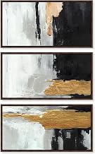 Balance in Gold - Ira Colmeva Abstract Large Framed 3 Piece Print by Art Remedy, Walnut Frame, 54 x 27