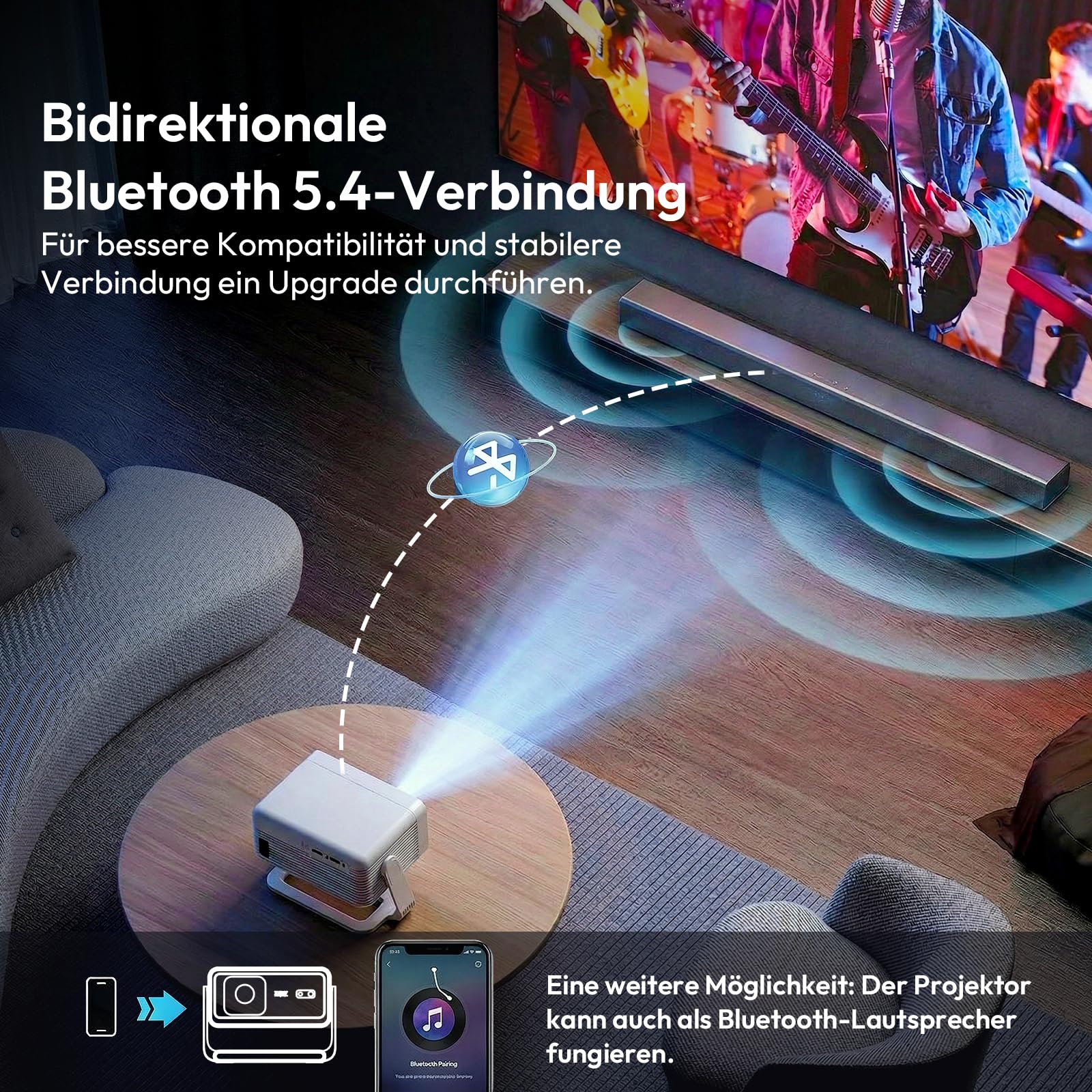 Xgody A1 Mini Beamer 260 ANSI Unterstützt 4K & 8K Heimkino Native 720P | 6D Auto-Trapezkorrektur, Autofokus, 180°Drehung, Android 14, WiFi 6 Bluetooth 5.4, tragbar Projektor für Handy, Schlafzimmer