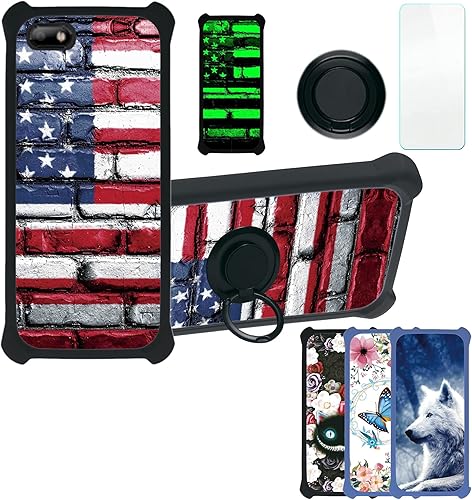 Case Compatible with Celular Kalley Element 5+Plus Phone Case Cover [with Tempered Glass Screen Protector][Hard PC + Soft Silicone][Ring Support]