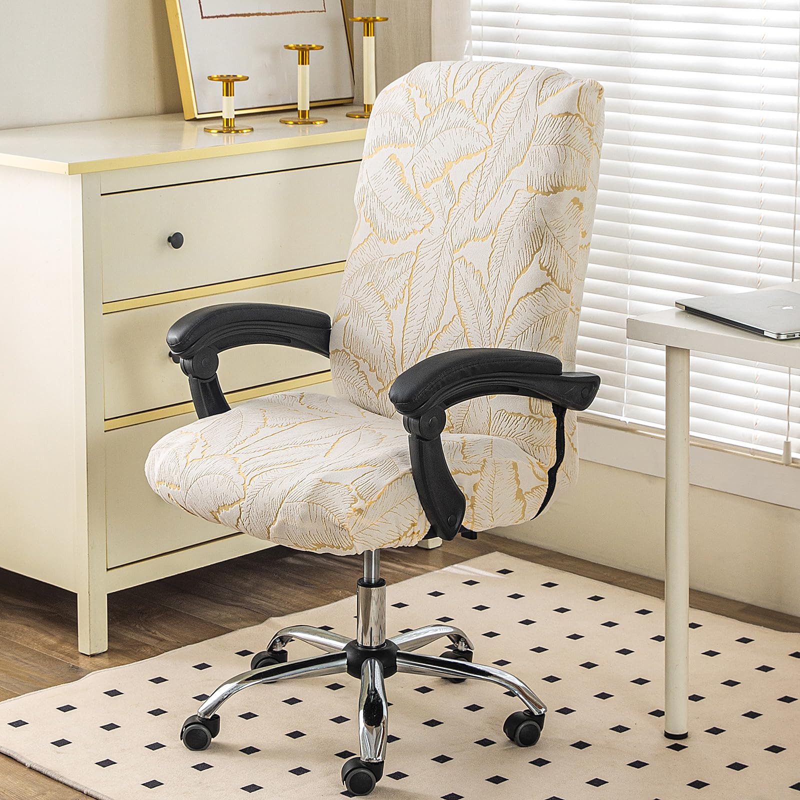 BSYMDH Printed Office Chair Covers Computer Chair Slipcover Durable Zipper Stretch Computer Desk Chair Cover Universal Desk Rotating Chair Slipcovers,