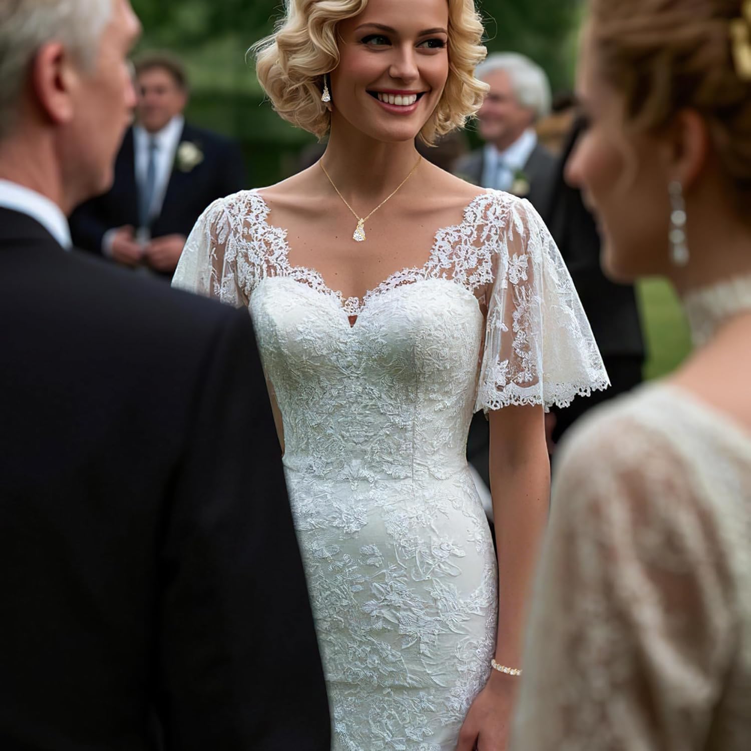 BriLove Jewelry Set for Bride, Sparkling Water Drop Cubic Zirconia Crystal Pendant Necklace Leverback Earrings Tennis Bracelet Adjustable Ring Gift for Wedding/Birthday/Mother's Day/Christmas - Image 3