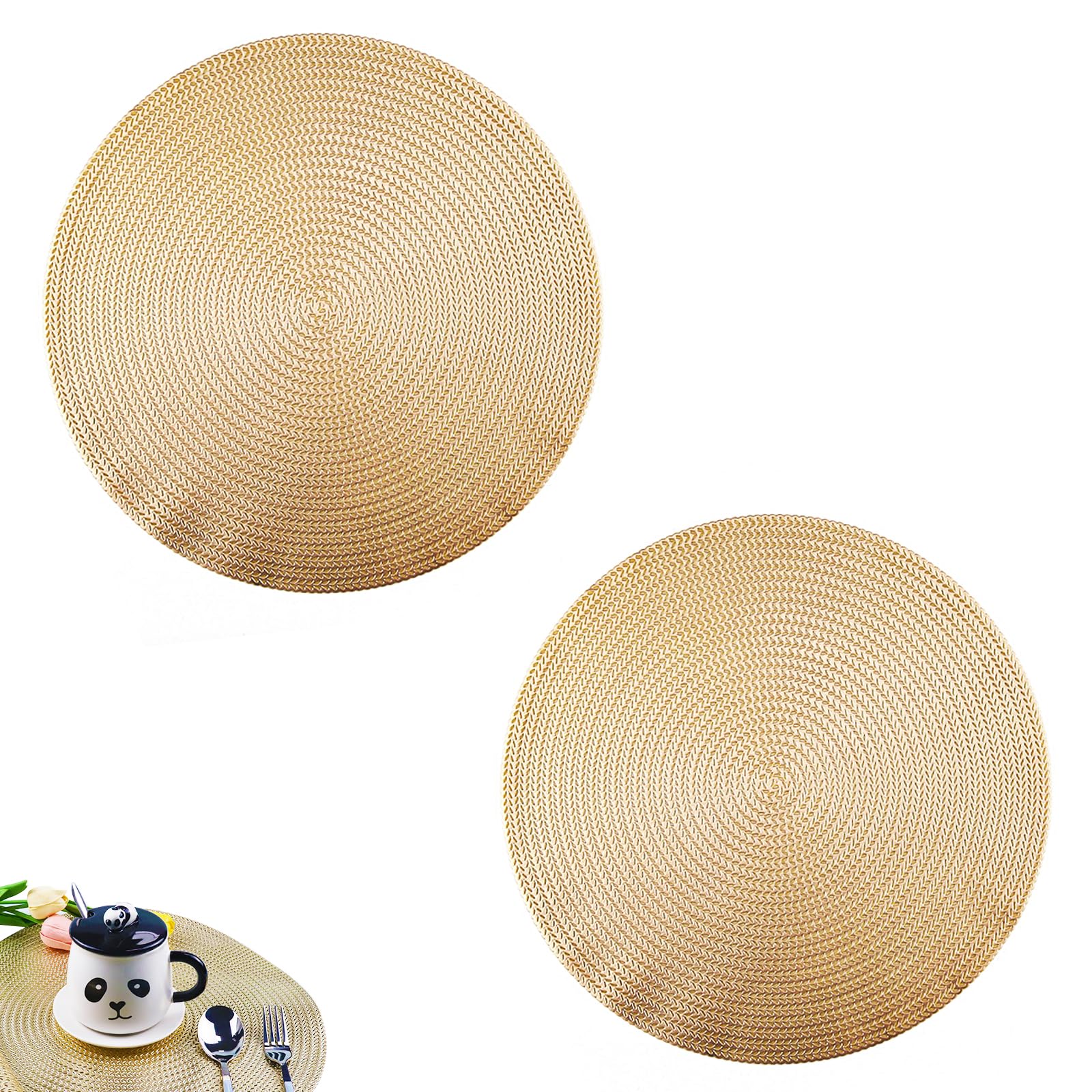2 Pezzi/set Tovaglietta Rotonda Intrecciata Vuota In Colore Marrone