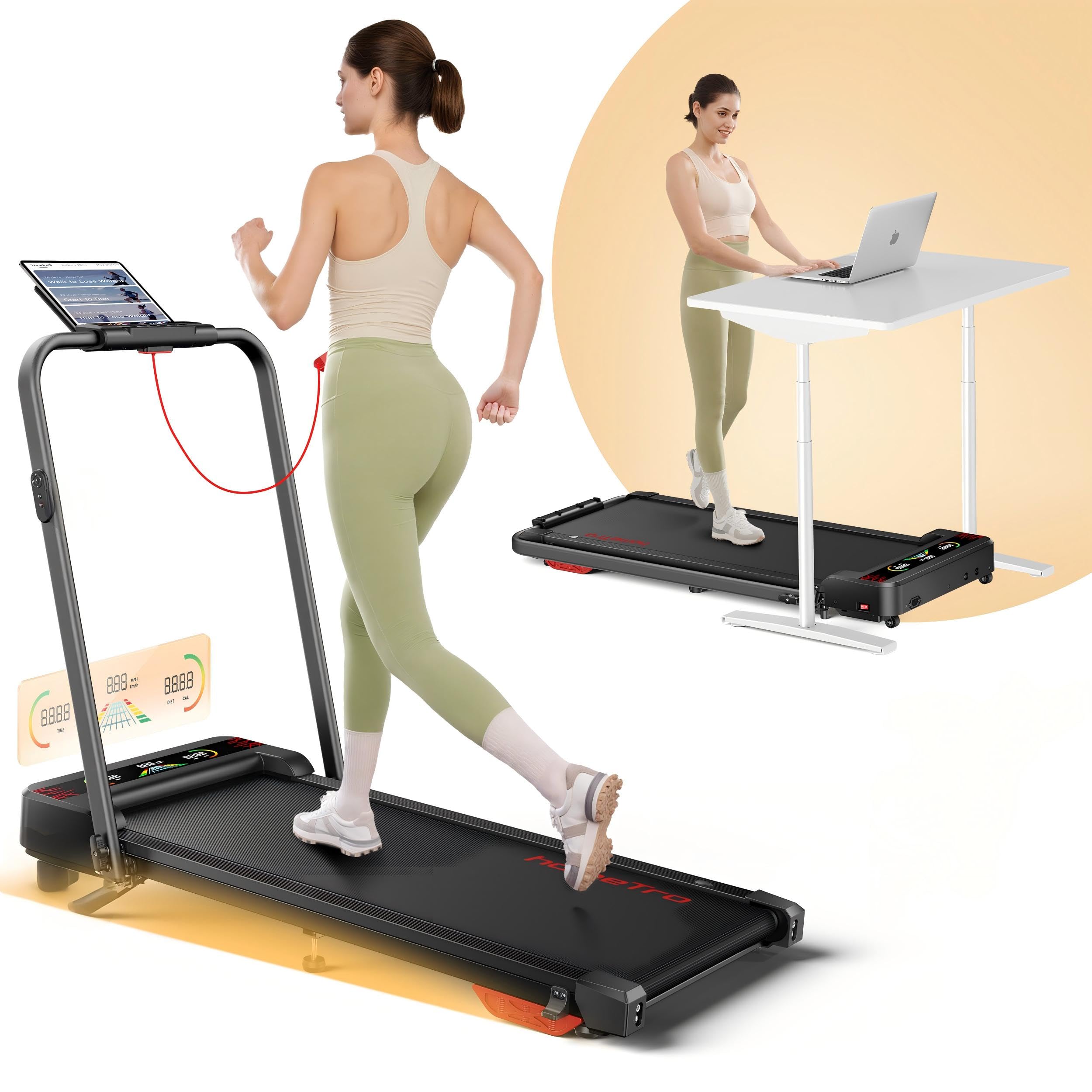 Laufband für Zuhause & Büro Klappbar, Walking Pad mit Steigung - 9% Neigung | 1–12 km/h, 120 kg, LED-Doppelanzeige, 9% manuelle Neigung, mit App & Fernbedienung, kein Aufbau nötig