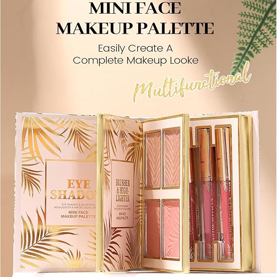Makeup Palette 12 Colors Eyeshadow | Book-Style Eye Shadow Palettes with 4 Matte Blush and 4 Velvet Lip Gloss for Travel Beauty Stage Photography