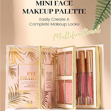 Makeup Palette 12 Colors Eyeshadow | Book-Style Eye Shadow Palettes with 4 Matte Blush and 4 Velvet Lip Gloss for Travel Beauty Stage Photography