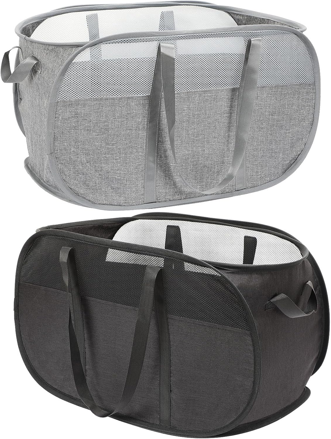 2 Cestas De Ropa Plegables Con Asas - 58x36x36 Cm, Poliéster Y Malla, Con Bolsillo Lateral, Para Viaje O Dormitorio (Negro)