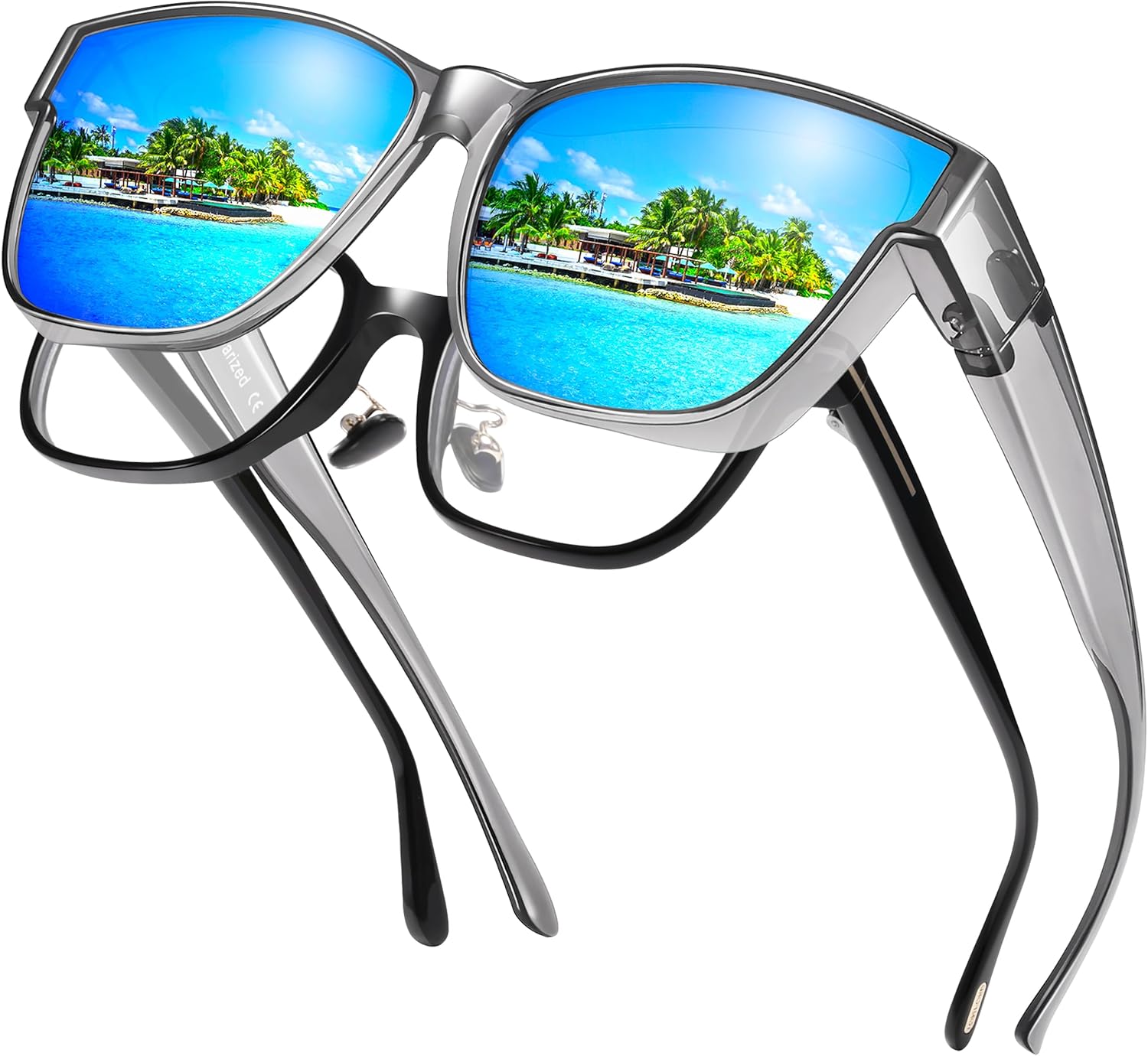 Polarized Sunglasses Fit Over Glasses for Women Men, Oversized Square Sun Glasses UV400 Protection