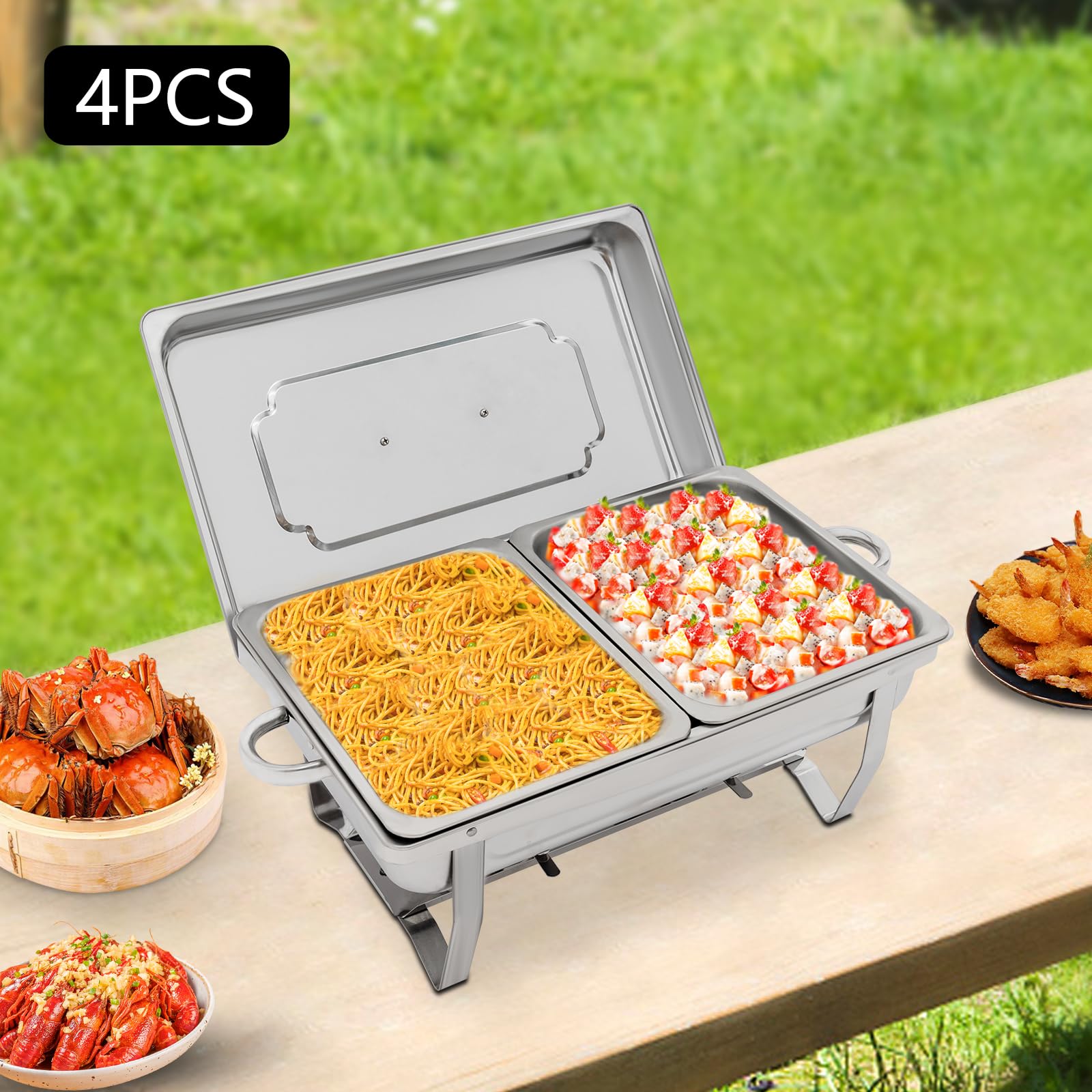 Chafing Dish zestaw 4 podgrzewaczy bufetowych ze stali nierdzewnej