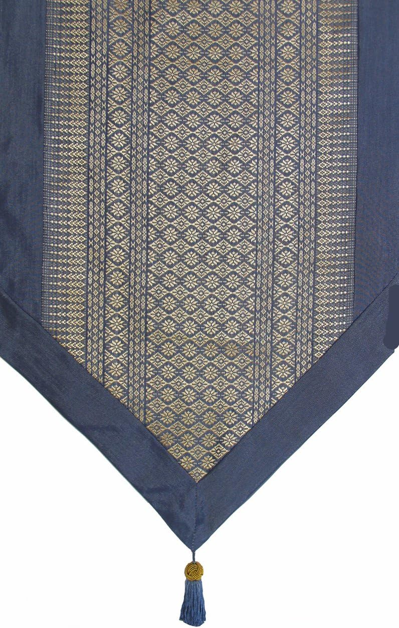 Table Runners Wall Hangings Japanese Silk, Brocade, Global Weave Fabrics (Global Weave Blue Teal 75"x15")