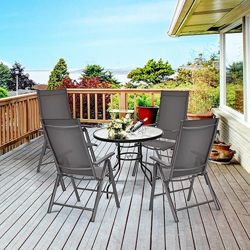 Miniatura 4 de RELAX4LIFE Juego de 4 sillas de patio, sillas de césped portátiles con respaldo ajustable de 7 niveles y asientos extra anchos, sillas plegables al