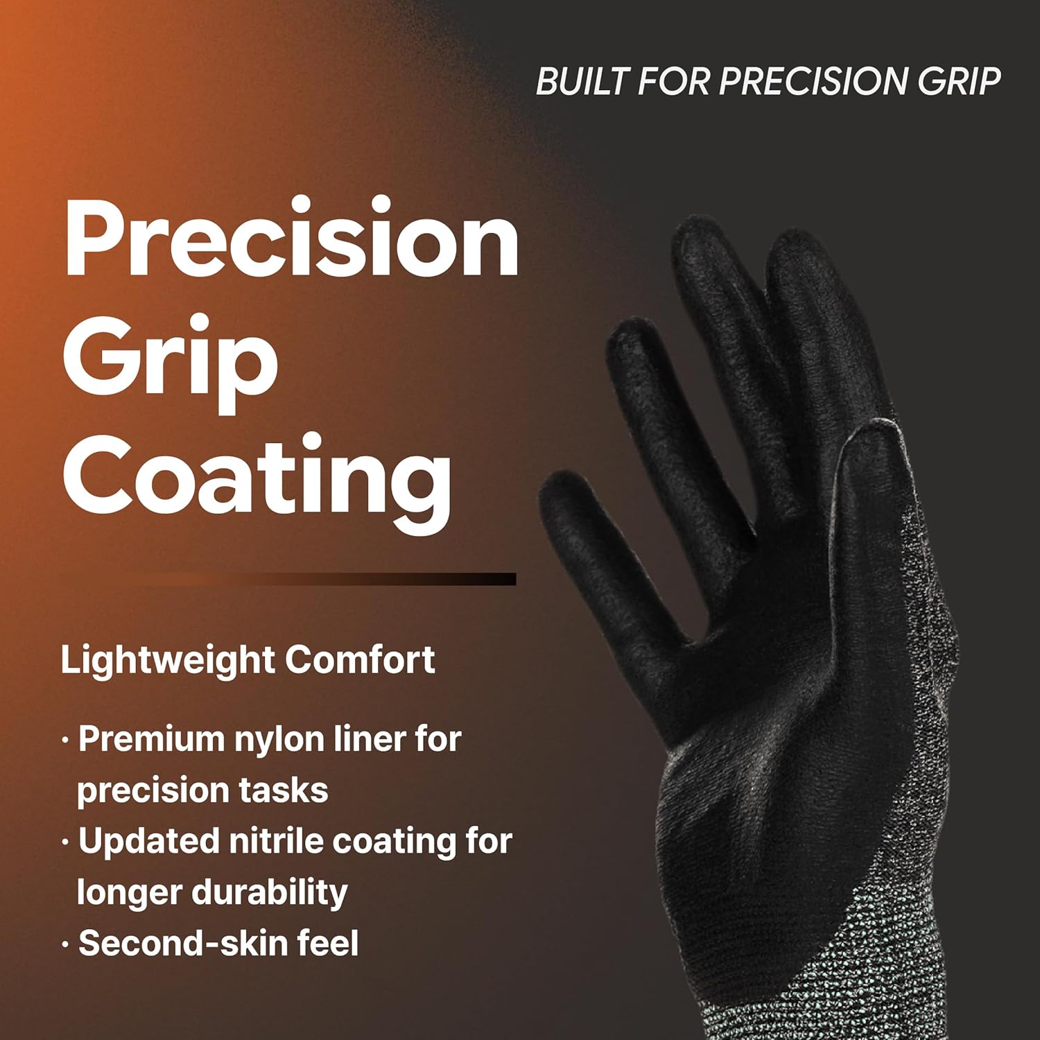 DEX FIT Nylon Work Gloves FN320, 3D Comfort Fit, Power Grip, Lightweight & Breathable, Touchscreen, Gardening, Yard Work, Warehouse, Delivery Driver Gloves; Black 9 (L) - Image 2