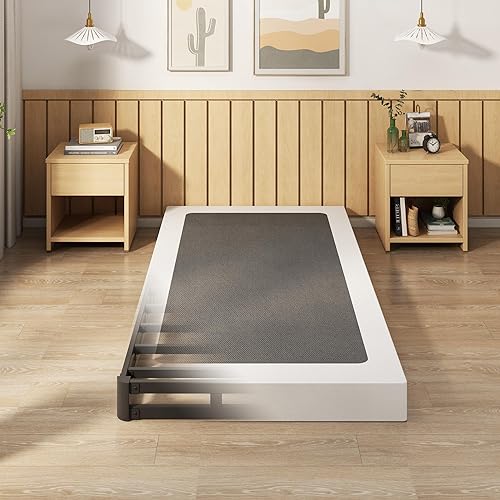 EMODA Base de cama con somier individual de 5 pulgadas, base de colchón de metal resistente de 1500 libras con funda de tela, fácil montaje