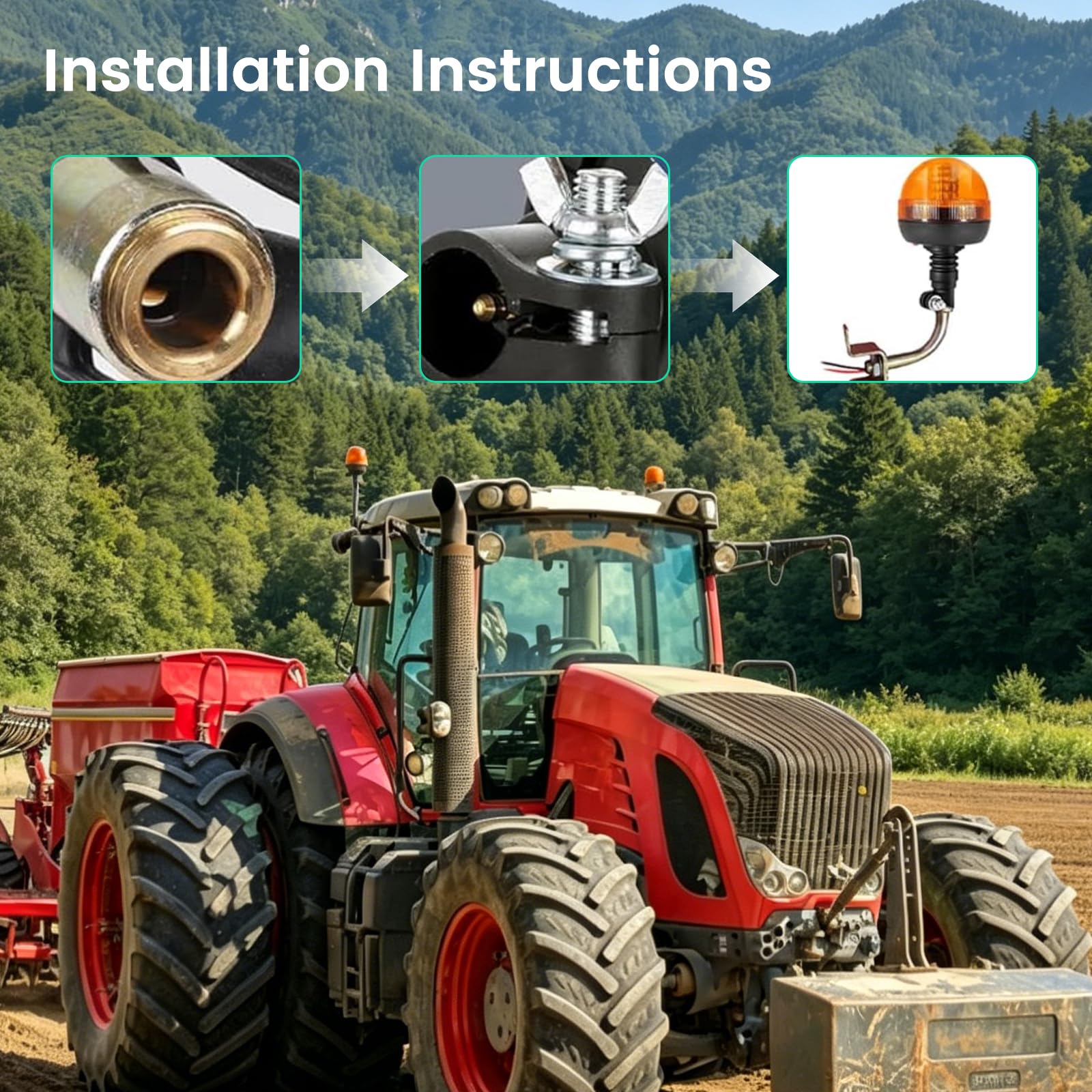 2 supporti per luci circolari, 90°, a forma di L, universale, 12 V/24 V, con cavo e tappo in gomma, luce di avvertimento rotante lampeggiante per macchine agricole, trattori, carrelli elevatori