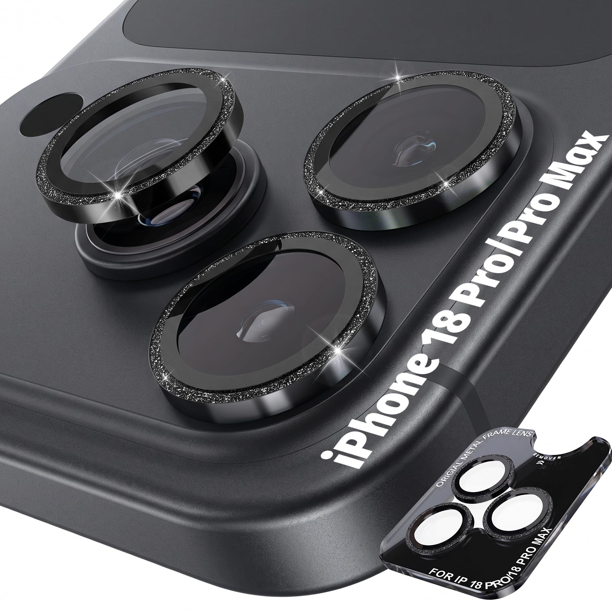 Orzero 9H Glass Camera Lens Protector for 18 Pro/18 Pro Max-Black, 1 Set
